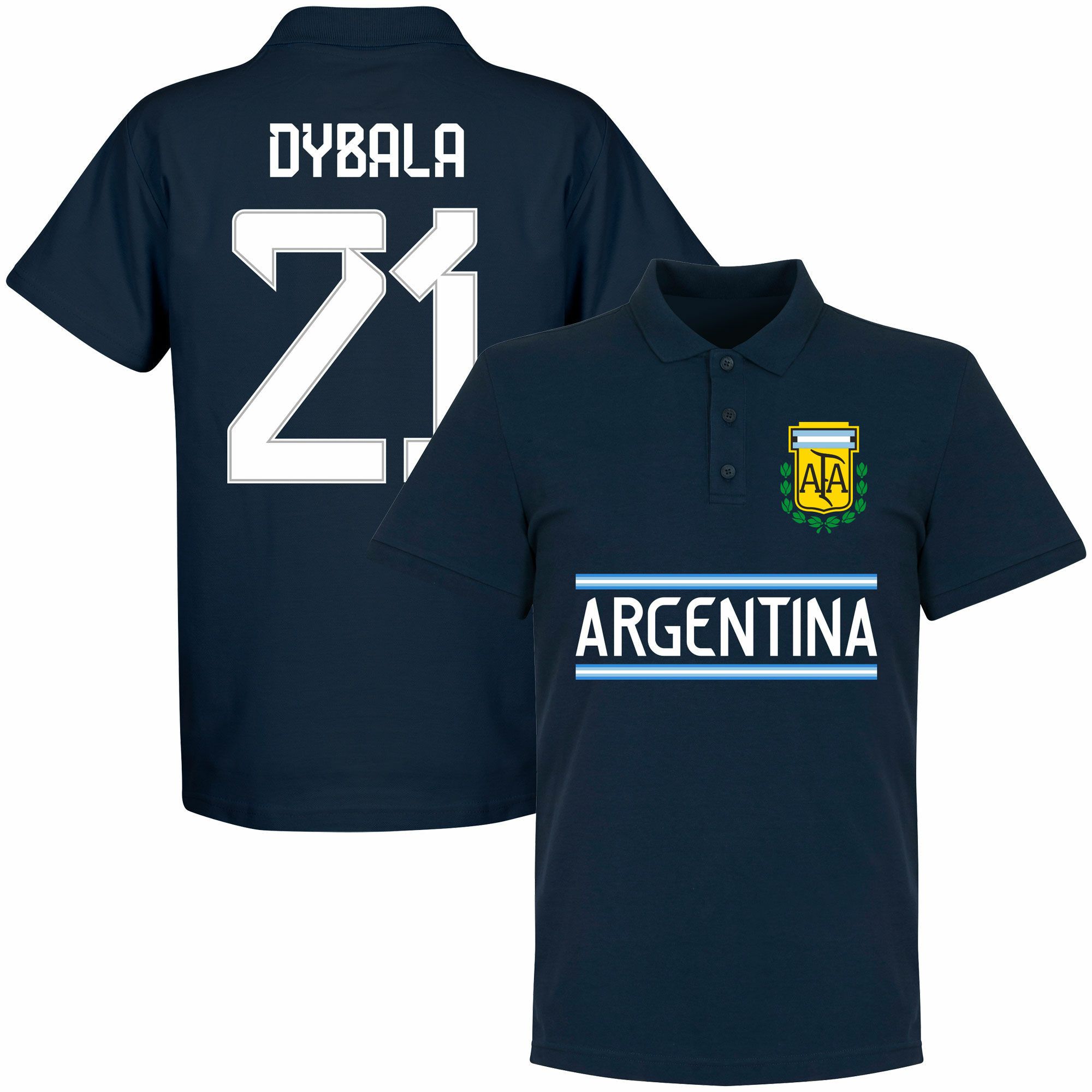 Argentina - Tričko s límečkem - Paulo Dybala, číslo 21, modré