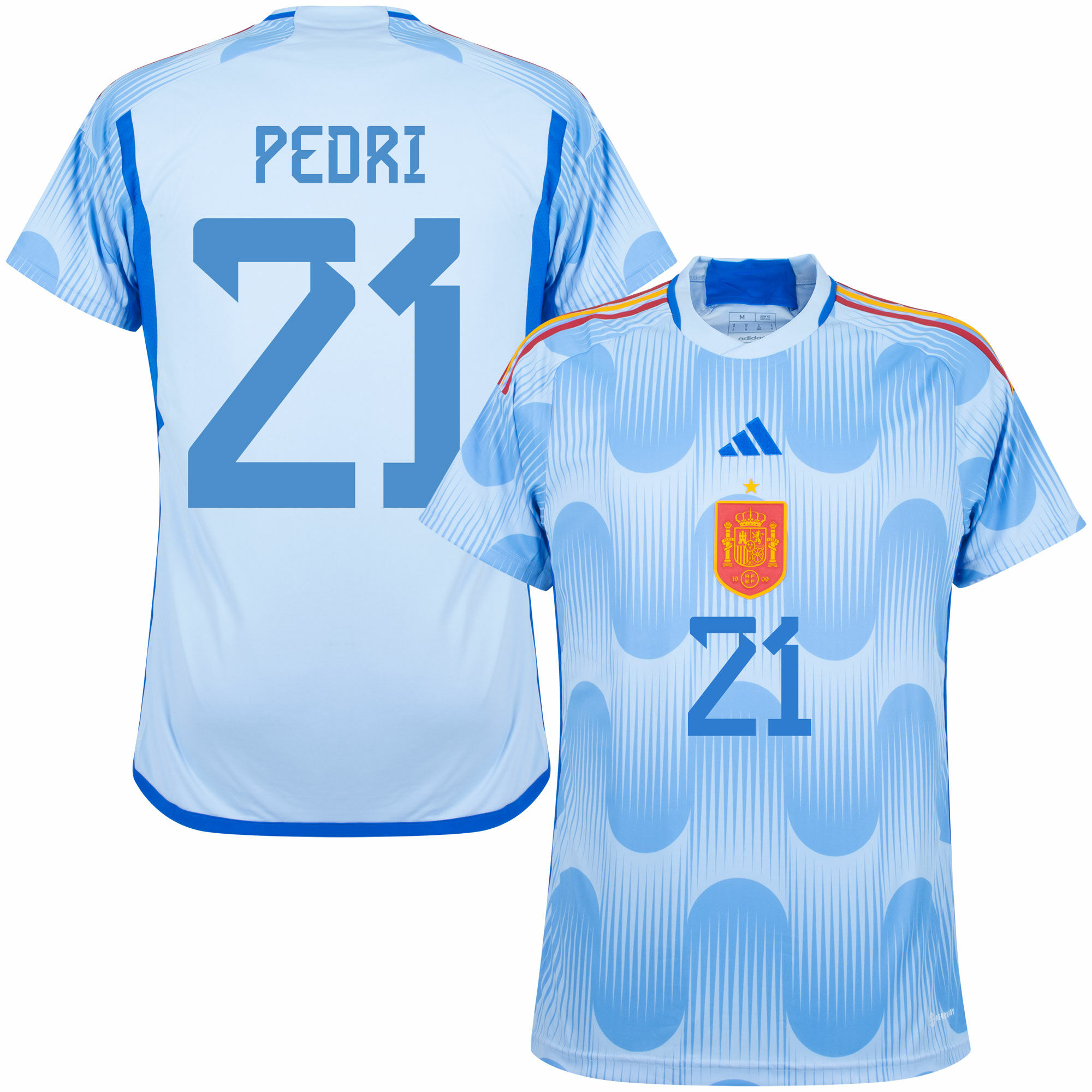 Španělsko - Dres fotbalový dětský - Pedri, fan potisk, číslo 21, sezóna 2022/23, modrý, venkovní