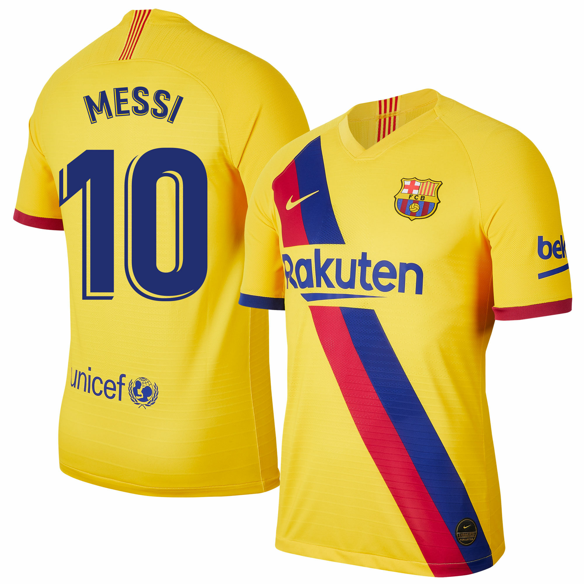 Barcelona - Dres fotbalový - fan potisk, sezóna 2019/20, žlutý, číslo 10, Lionel Messi, venkovní