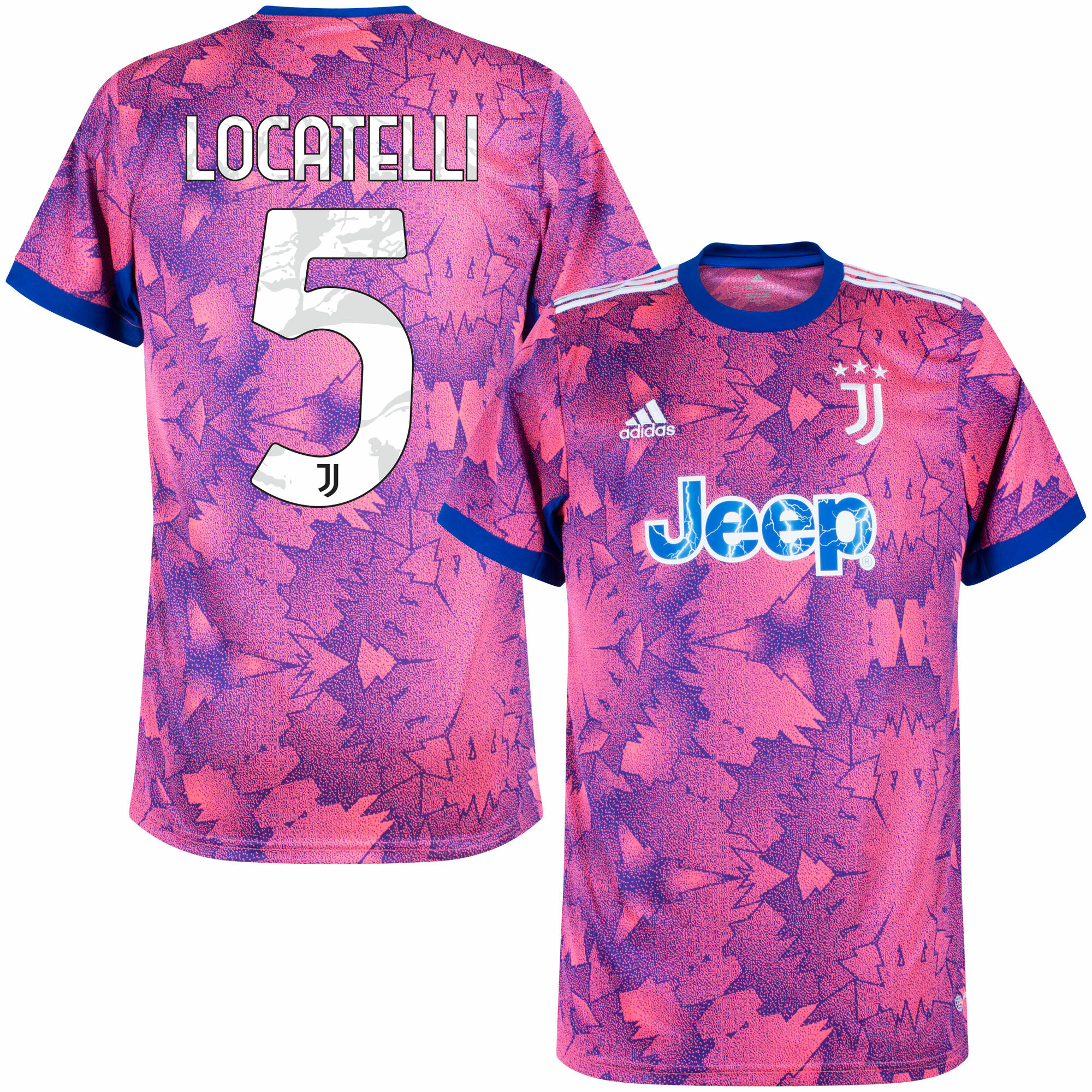 Juventus FC - Dres fotbalový - oficiální potisk, číslo 5, Manuel Locatelli, sezóna 2022/23, třetí sada, růžový