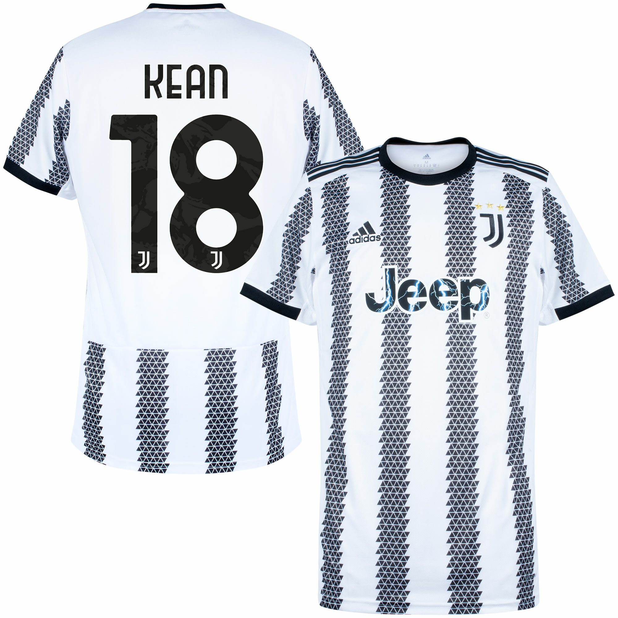 Juventus FC - Dres fotbalový - černobílý, číslo 18, Moise Kean, oficiální potisk, domácí, sezóna 2022/23