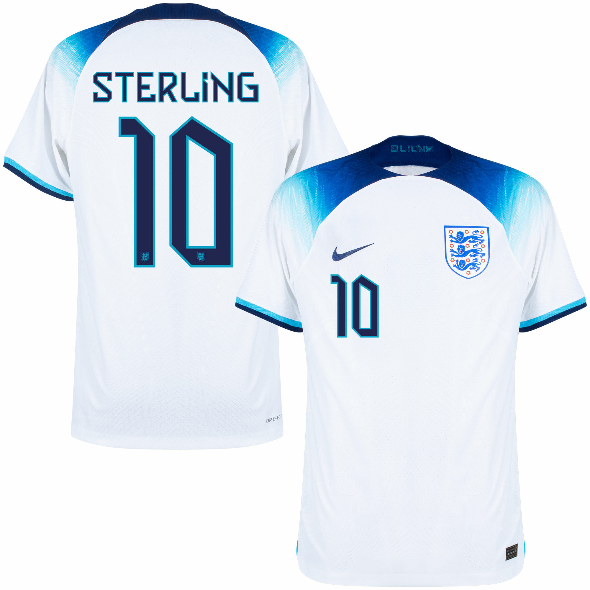 Anglie - Dres fotbalový "Match" - oficiální potisk, Raheem Sterling, číslo 10, domácí, bílý, sezóna 2022/23, Dri-FIT ADV