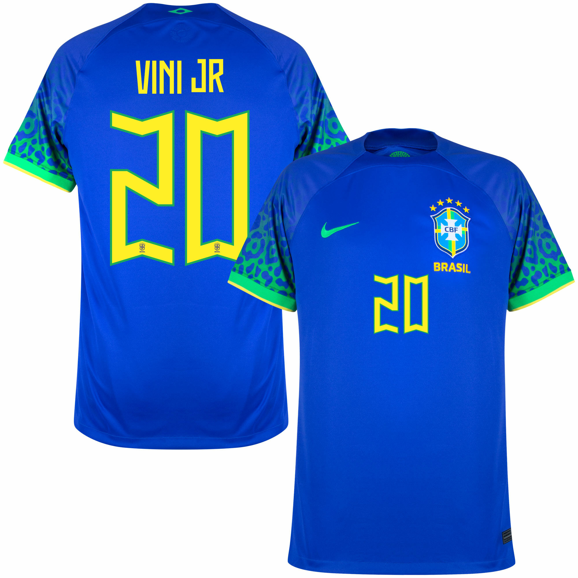Brazílie - Dres fotbalový - oficiální potisk, Vinícius Júnior, číslo 20, sezóna 2022/23, modrý, venkovní