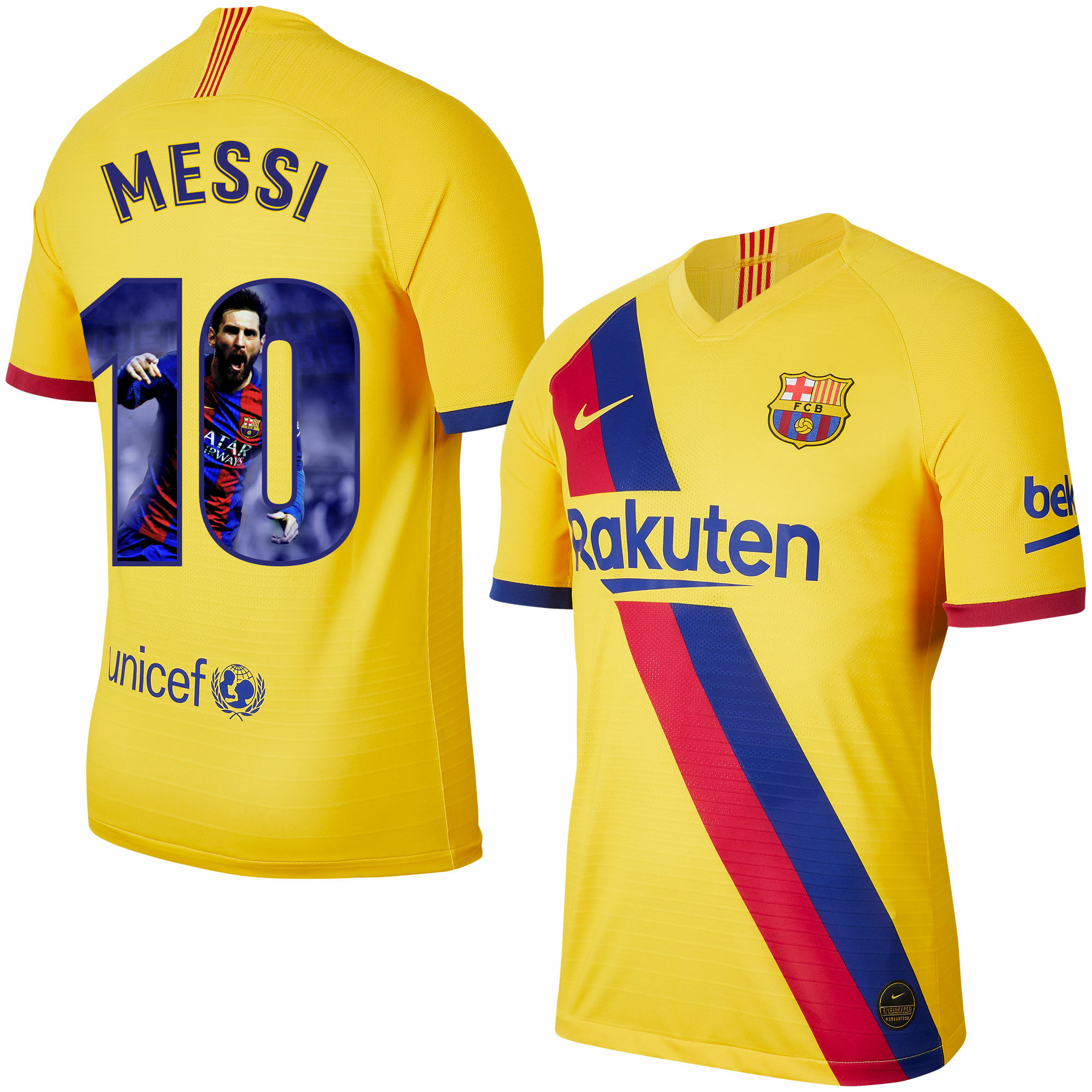 Barcelona - Dres fotbalový - sezóna 2019/20, žlutý, číslo 10, Lionel Messi, potisk s obrázkem, venkovní