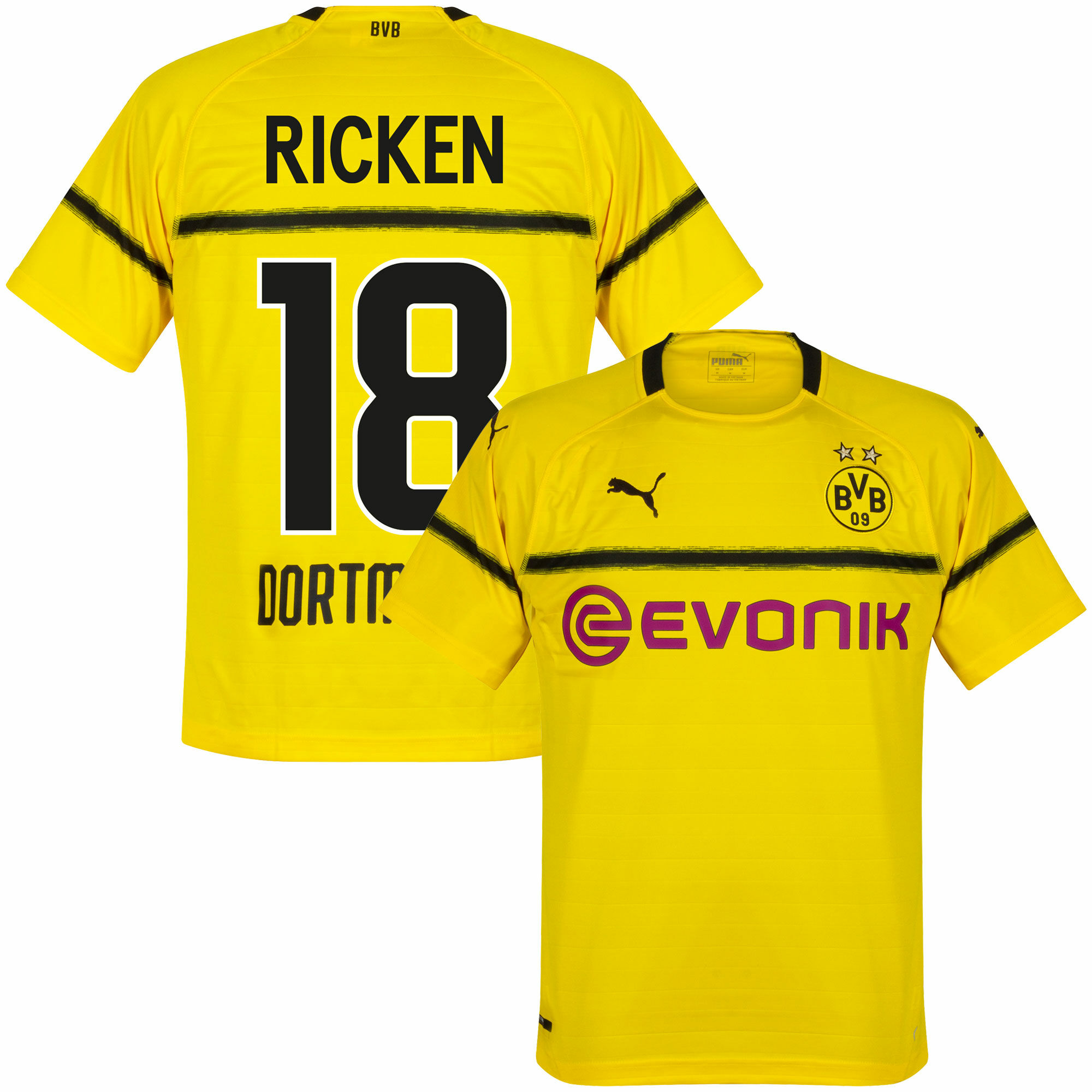 Borussia Dortmund - Dres fotbalový - číslo 18, retro potisk, Lars Ricken, sezóna 2019/20, černožlutý