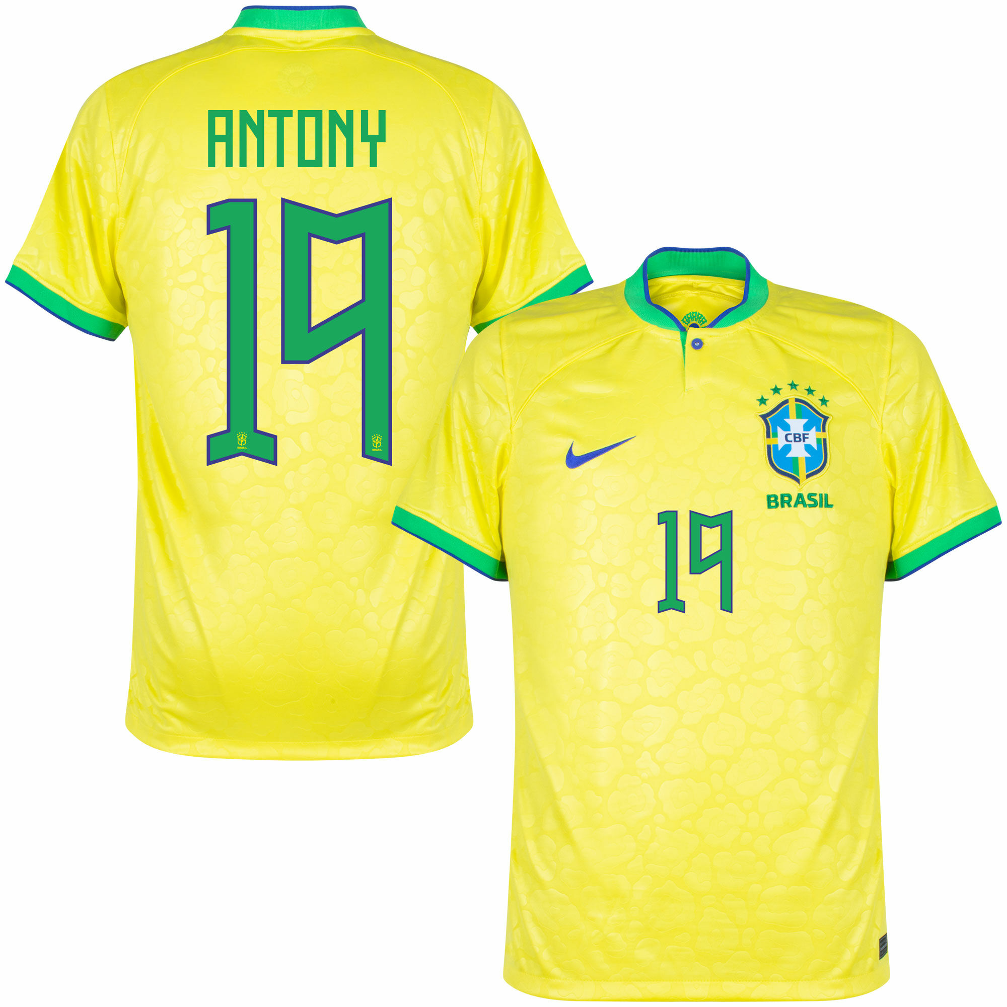 Brazílie - Dres fotbalový - číslo 19, oficiální potisk, žlutý, Antony, domácí, sezóna 2022/23