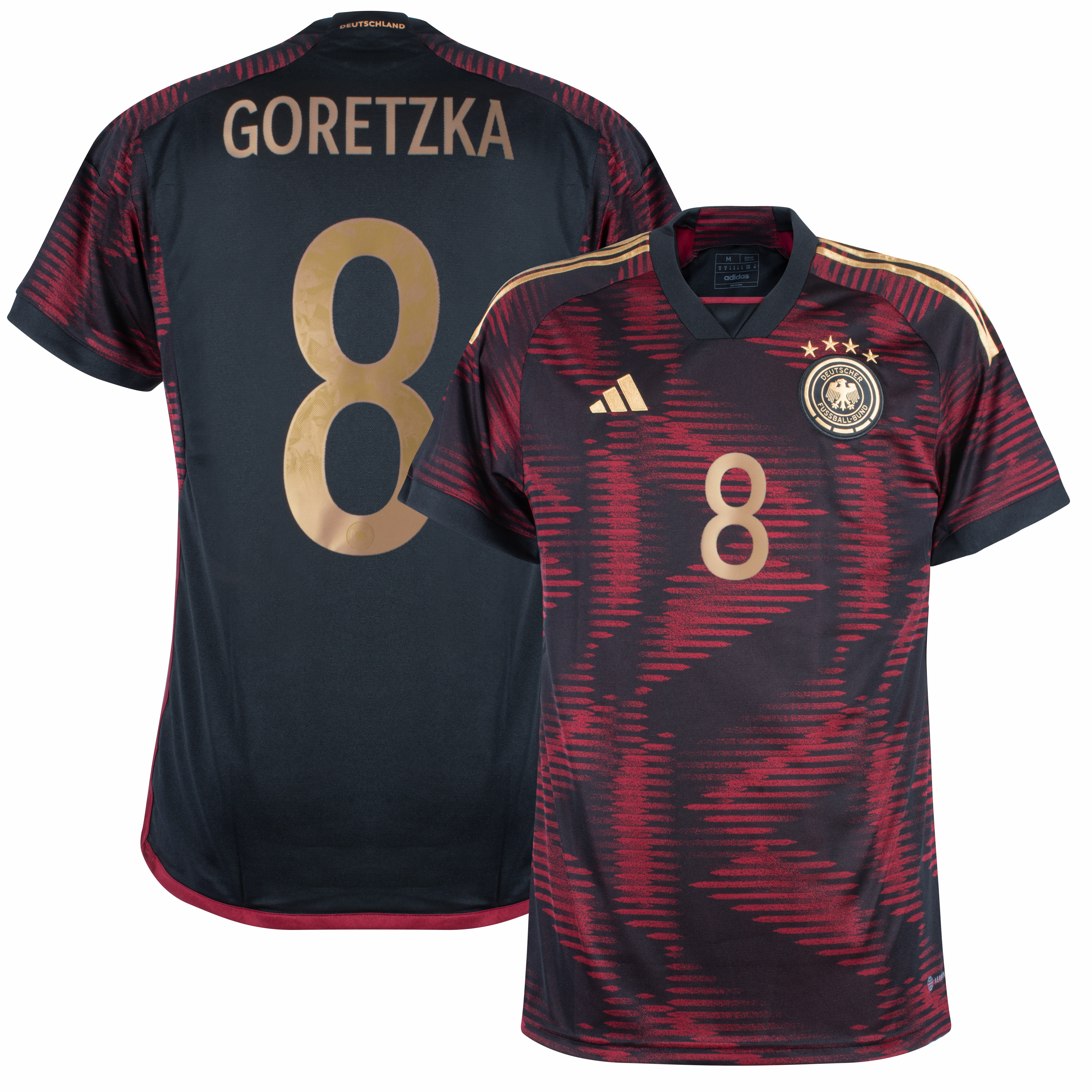 Německo - Dres fotbalový - oficiální potisk, černý, Leon Goretzka, sezóna 2022/23, číslo 8, venkovní