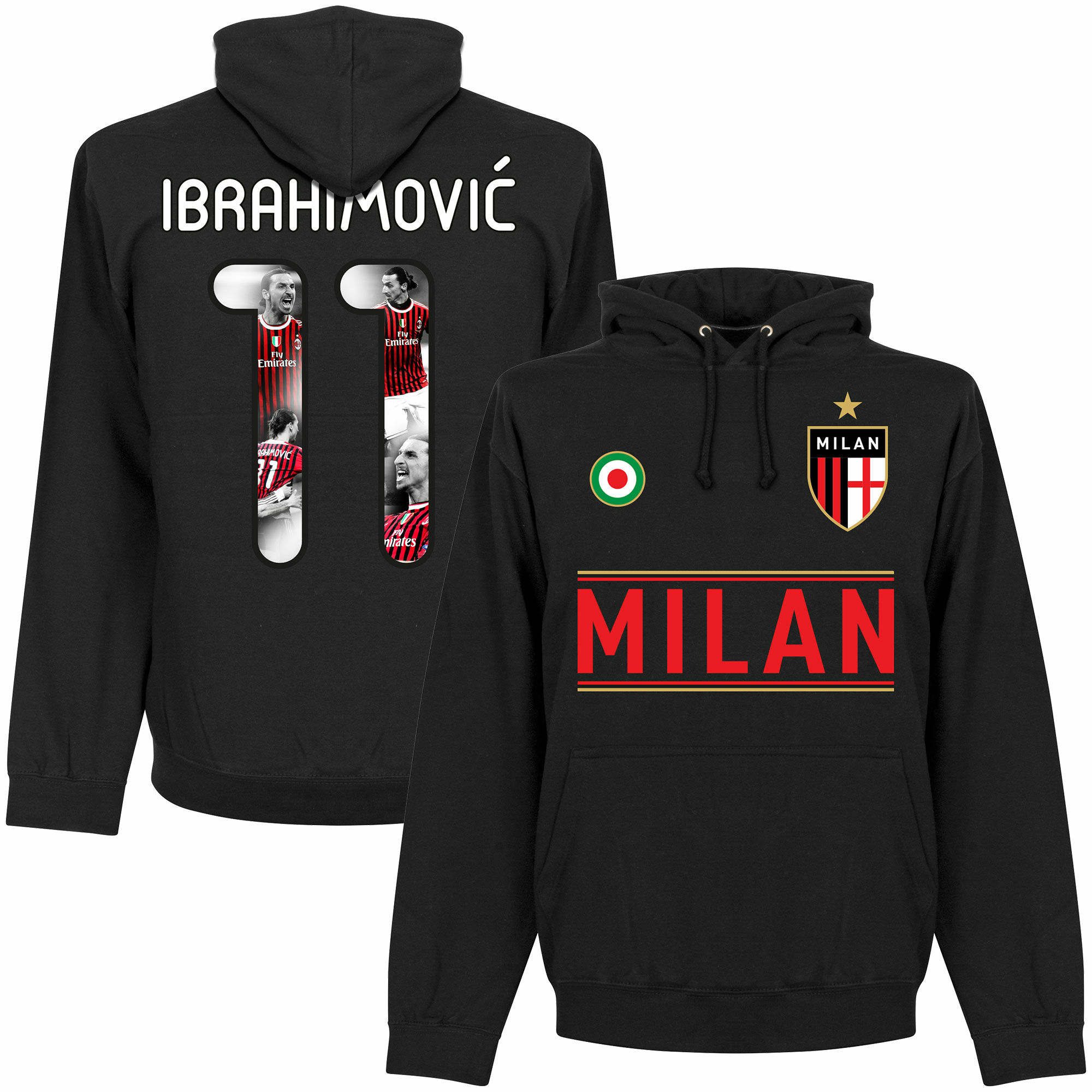 AC Milán - Mikina s kapucí "Gallery" - černá, číslo 11, Zlatan Ibrahimović