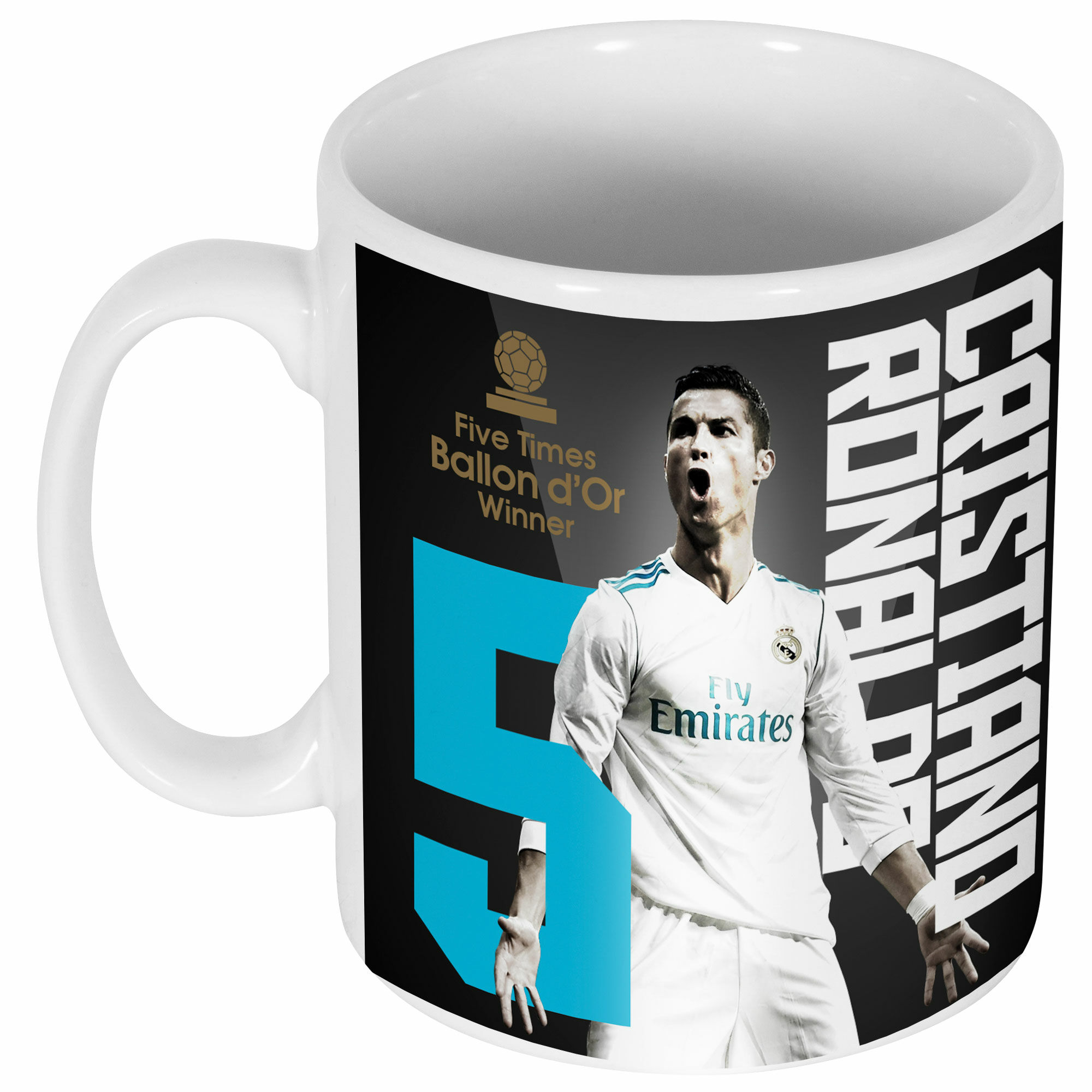 Real Madrid - Hrnek "5x Ballon d'Or" - bílý, Ronaldo