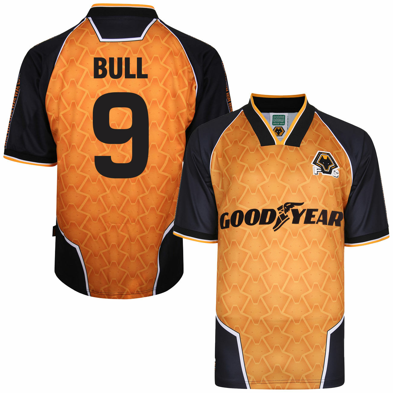 Wolverhampton Wanderers - Dres fotbalový - sezóna 1996/97, Steve Bull, oranžový, retro potisk z plsti, domácí, číslo 9, retrostyl