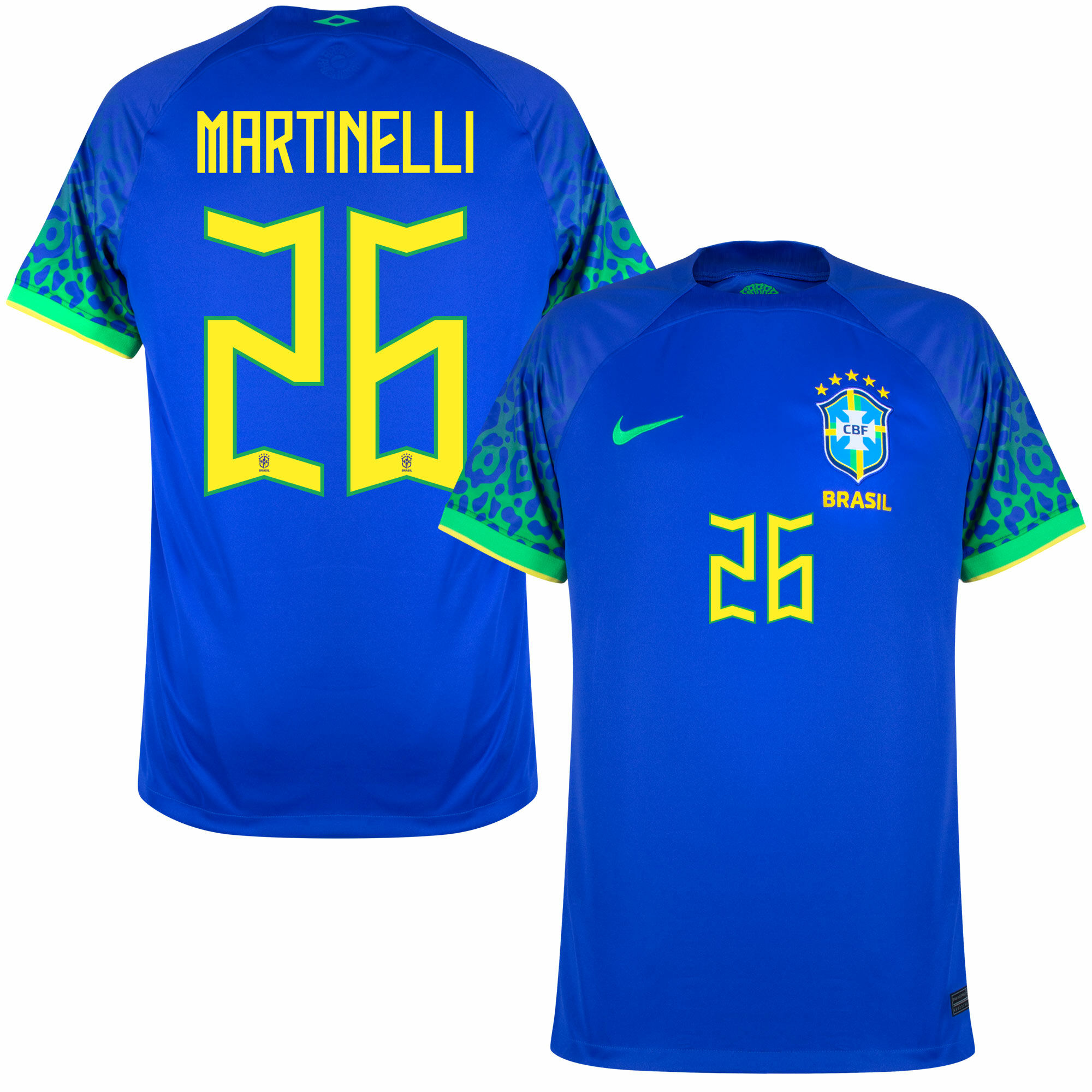 Brazílie - Dres fotbalový - Gabriel Martinelli, oficiální potisk, sezóna 2022/23, číslo 26, modrý, venkovní