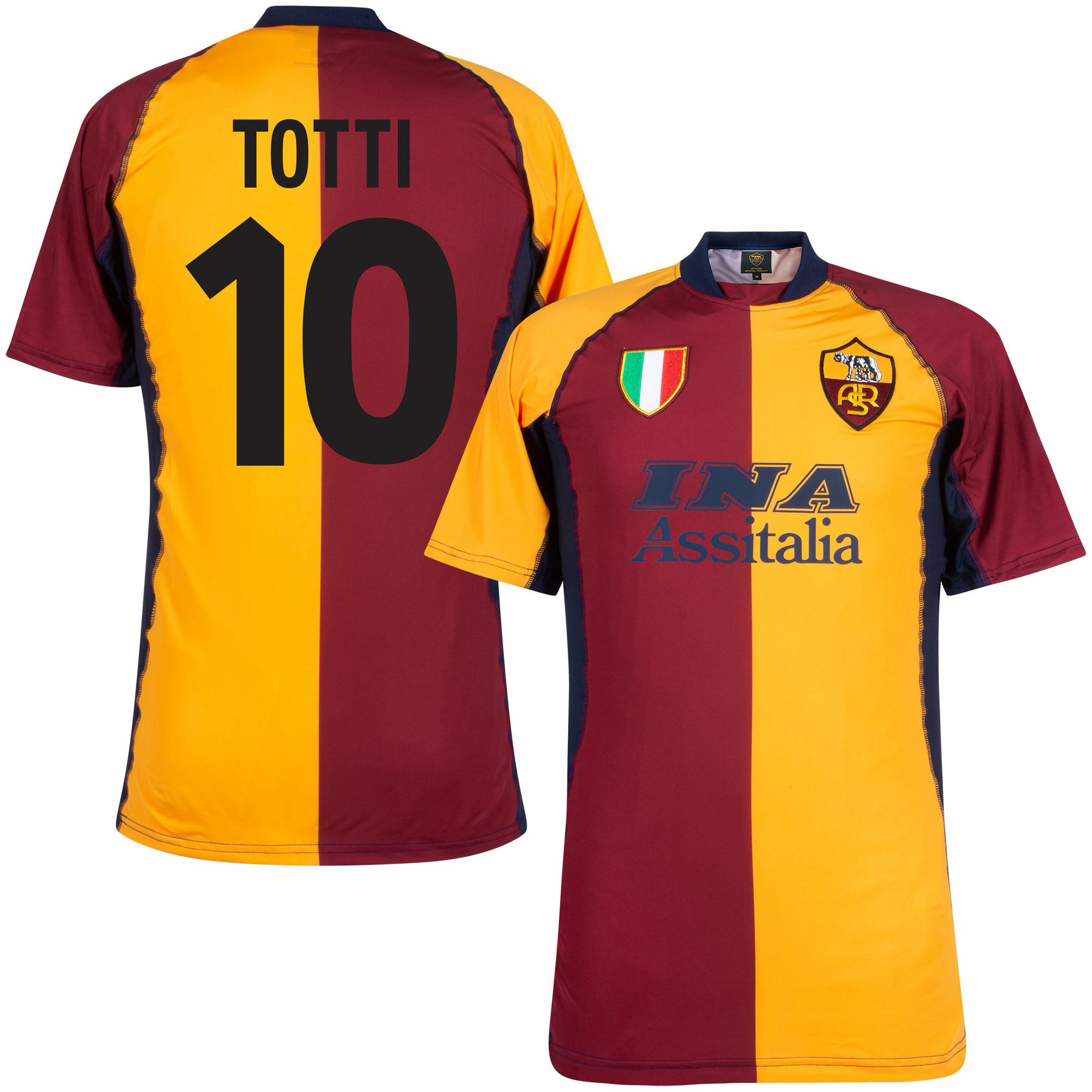 AS Řím - Dres fotbalový - fan potisk, červenooranžový, číslo 10, domácí, Francesco Totti, sezóna 2001/02, retrostyl