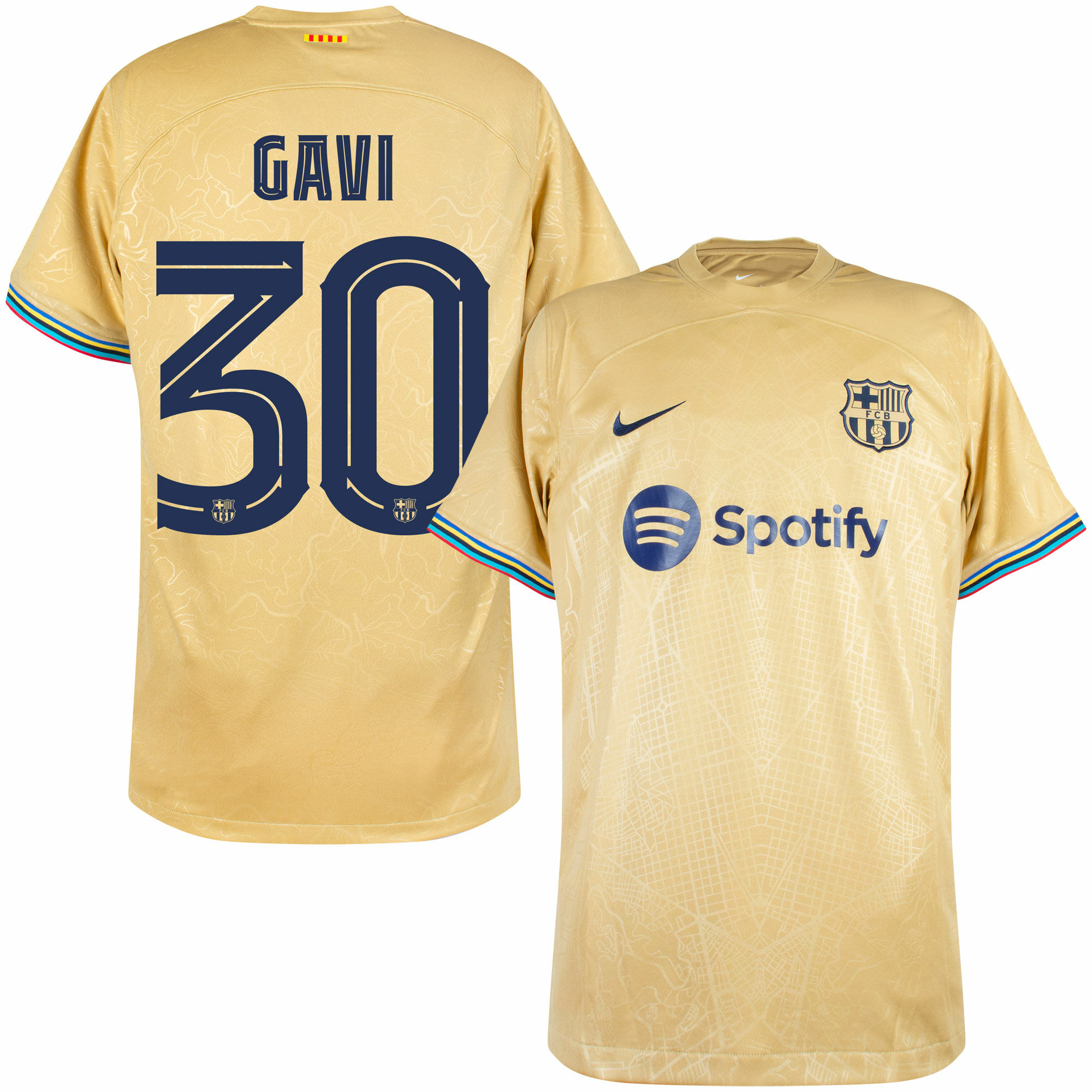 Barcelona - Dres fotbalový - číslo 30, oficiální potisk, žlutý, Gavi, sezóna 2022/23, venkovní