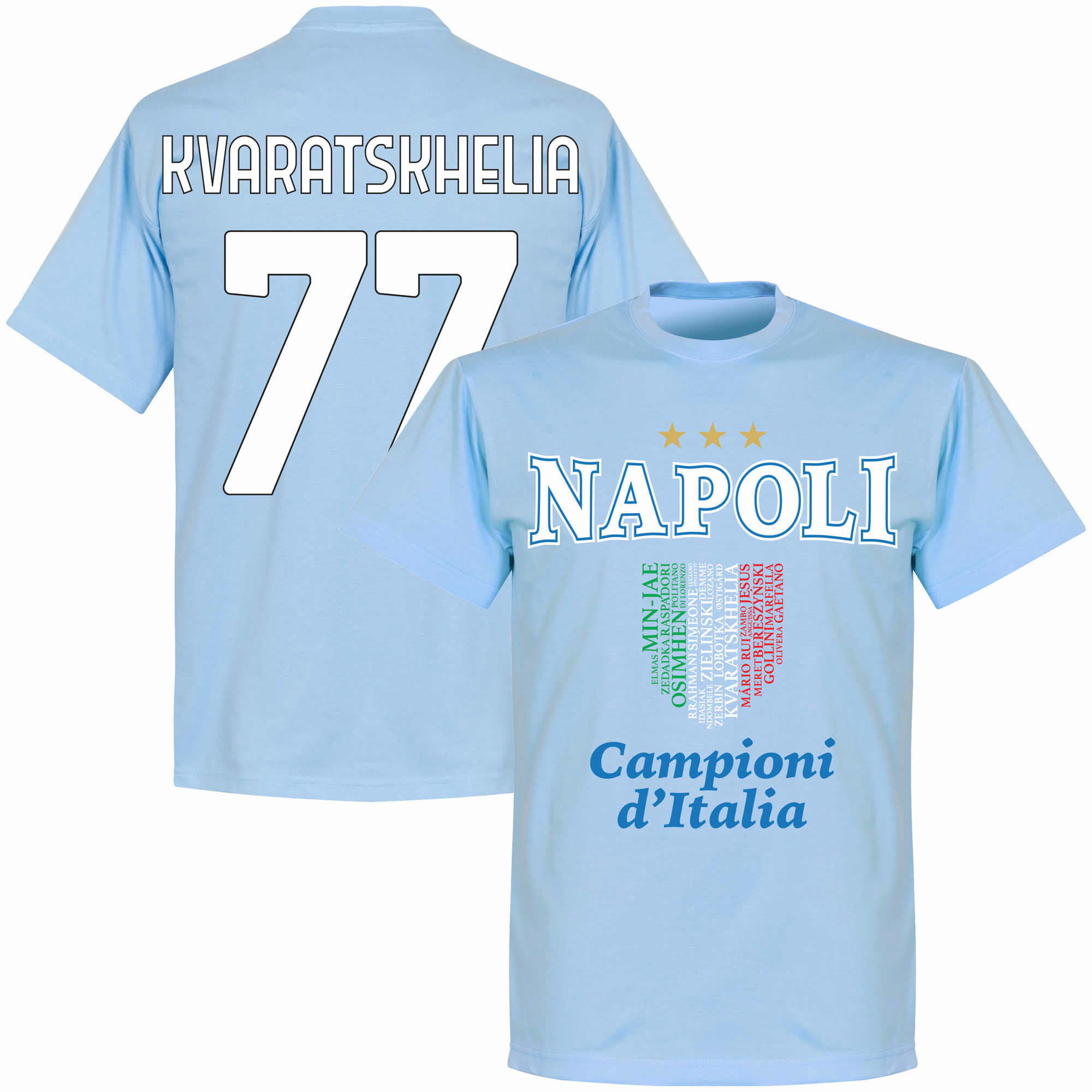 SSC Neapol - Tričko "Campioni Scudetto" - číslo 77, modré, Khvicha Kvaratskhelia