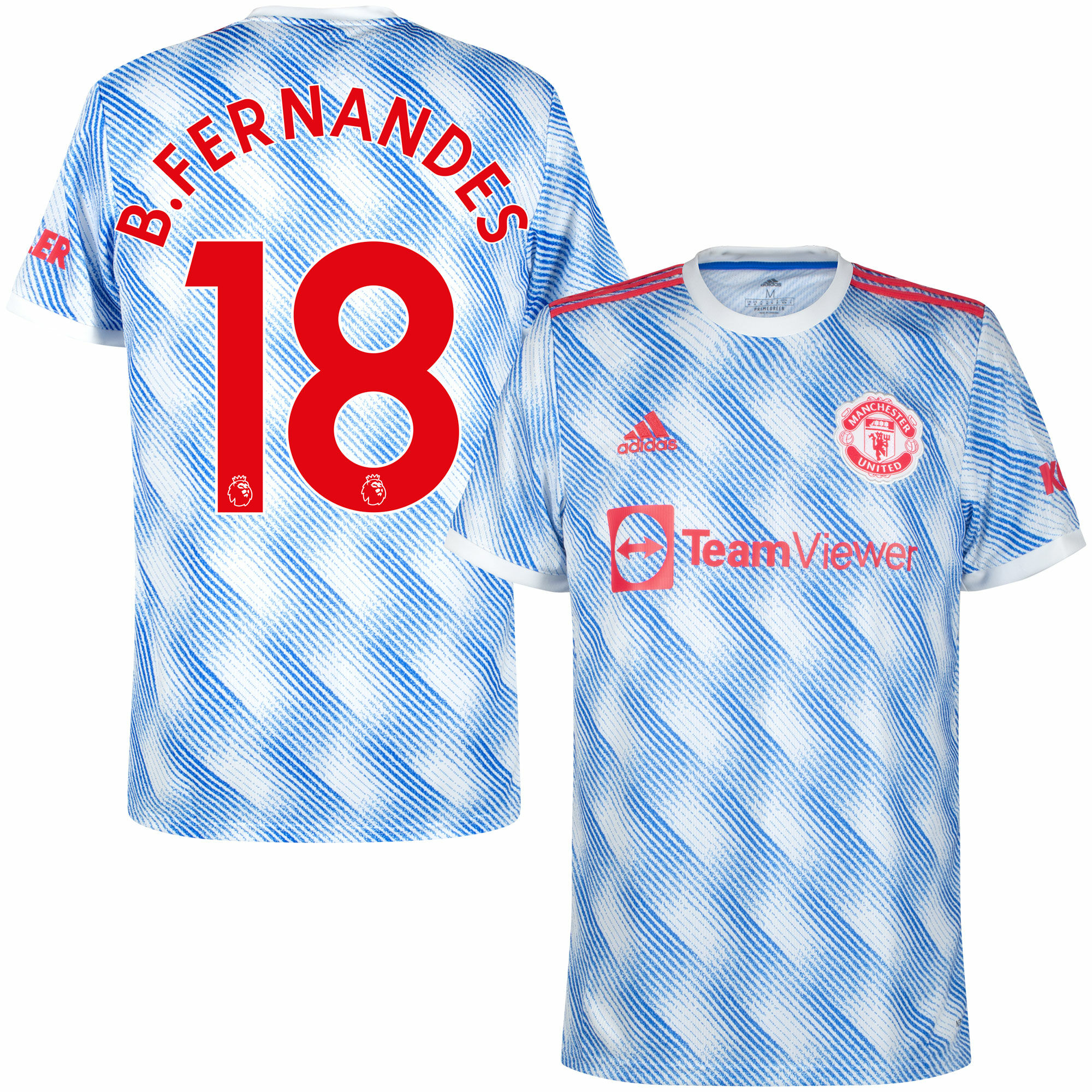 Manchester United - Dres fotbalový - číslo 18, Bruno Fernandes, Premier League, sezóna 2021/22, bílý, venkovní