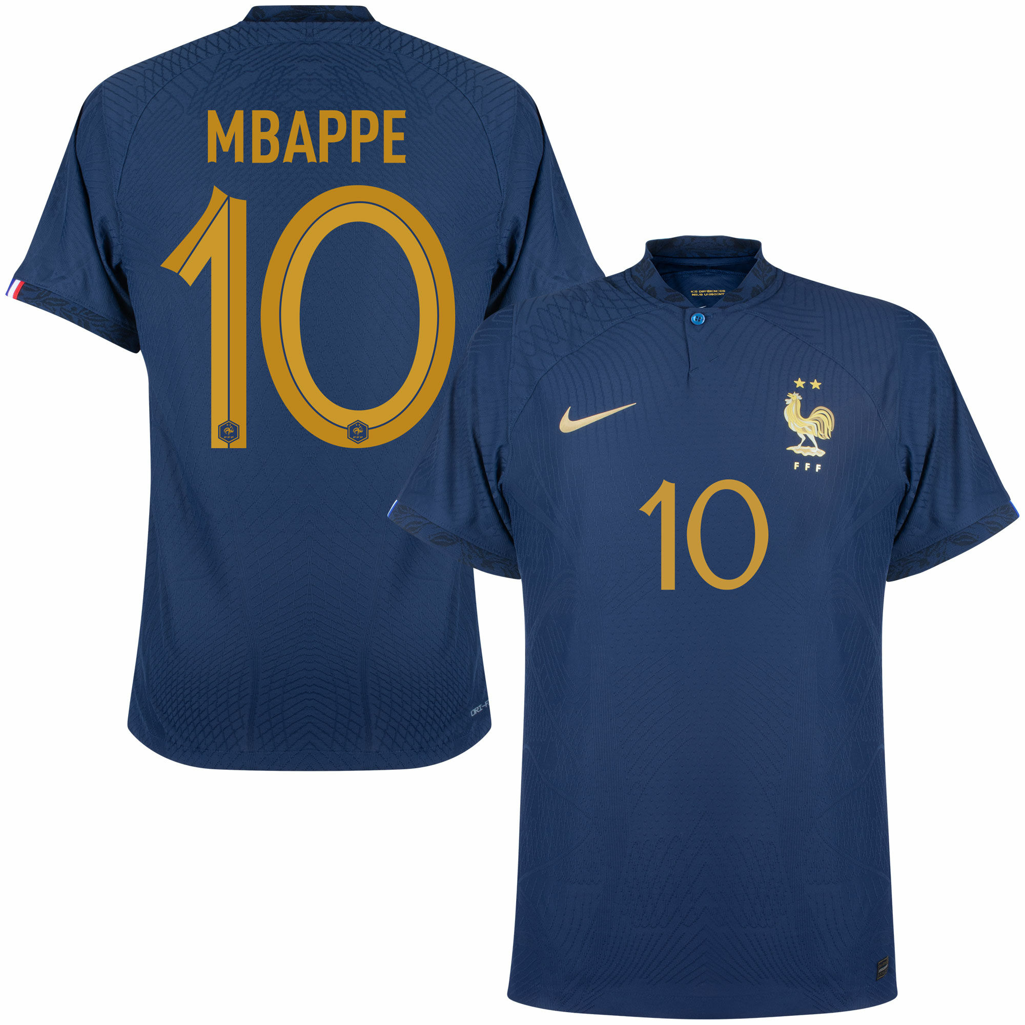 Francie - Dres fotbalový "Match" - oficiální potisk, Kylian Mbappé, číslo 10, domácí, sezóna 2022/23, Dri-FIT ADV, modrý