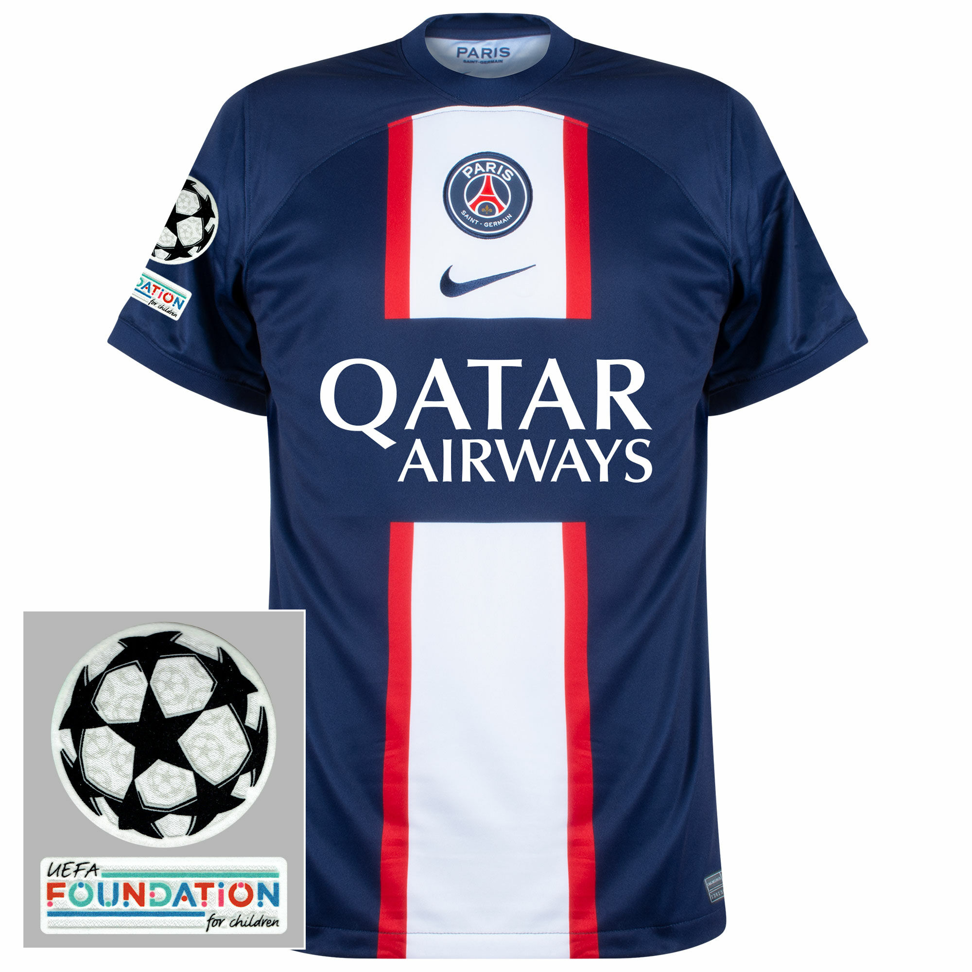 Paris Saint Germain - Dres fotbalový - Dri-FIT, loga UCL a UEFA Foundation, domácí, sezóna 2022/23, modrý