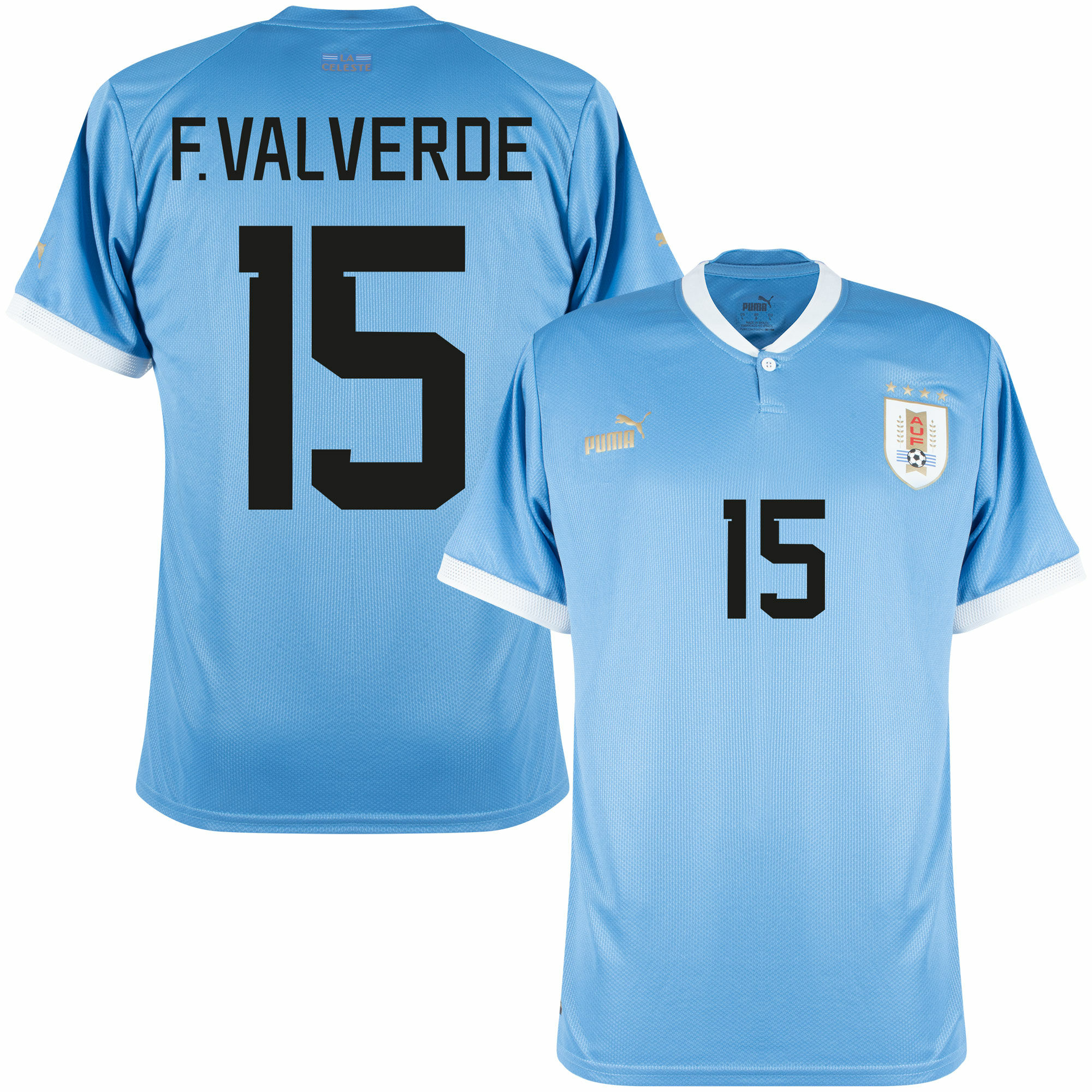 Uruguay - Dres fotbalový - oficiální potisk, domácí, sezóna 2022/23, Federico Valverde, číslo 15, modrý