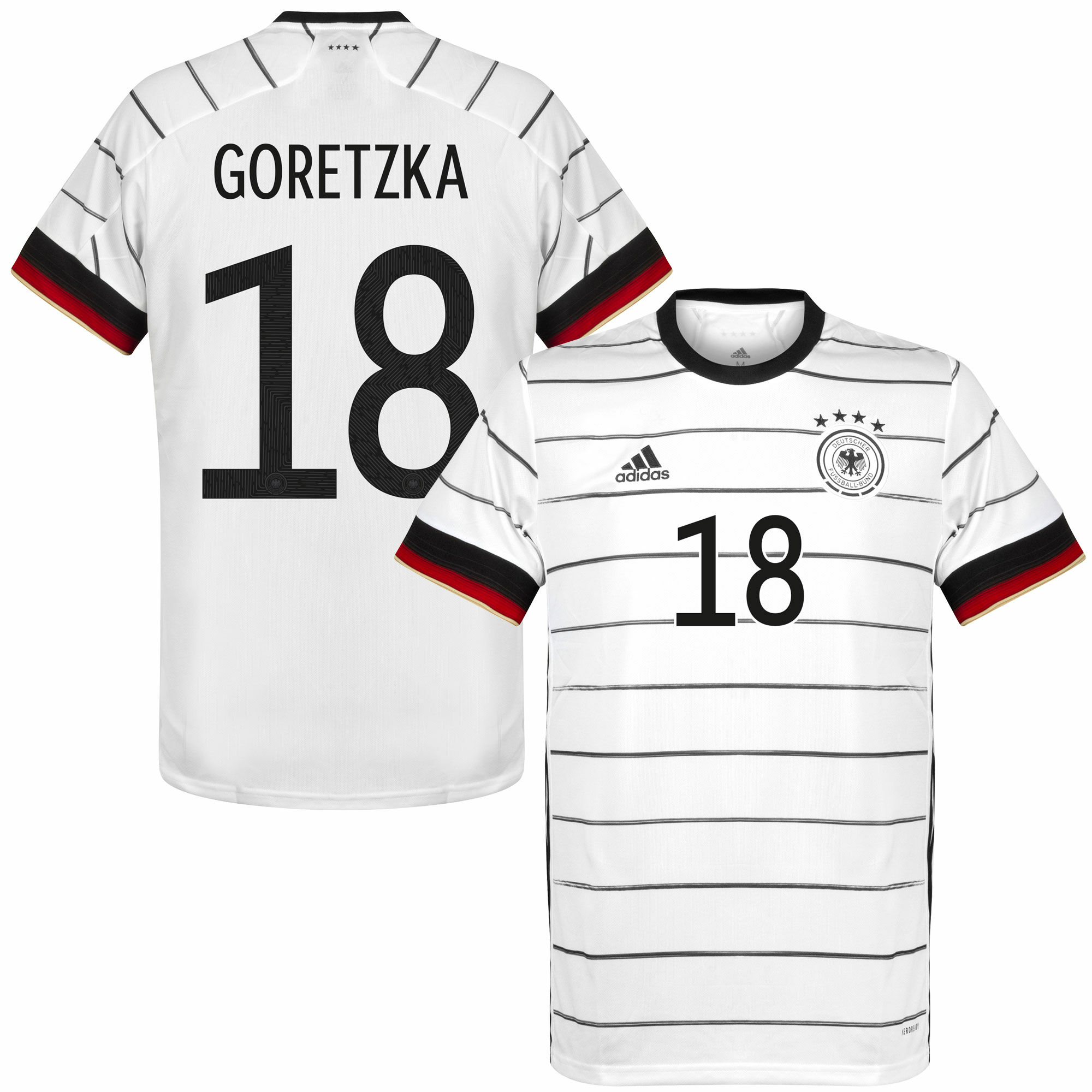 Německo - Dres fotbalový dětský - číslo 18, bílý, sezóna 2020/21, domácí, Leon Goretzka