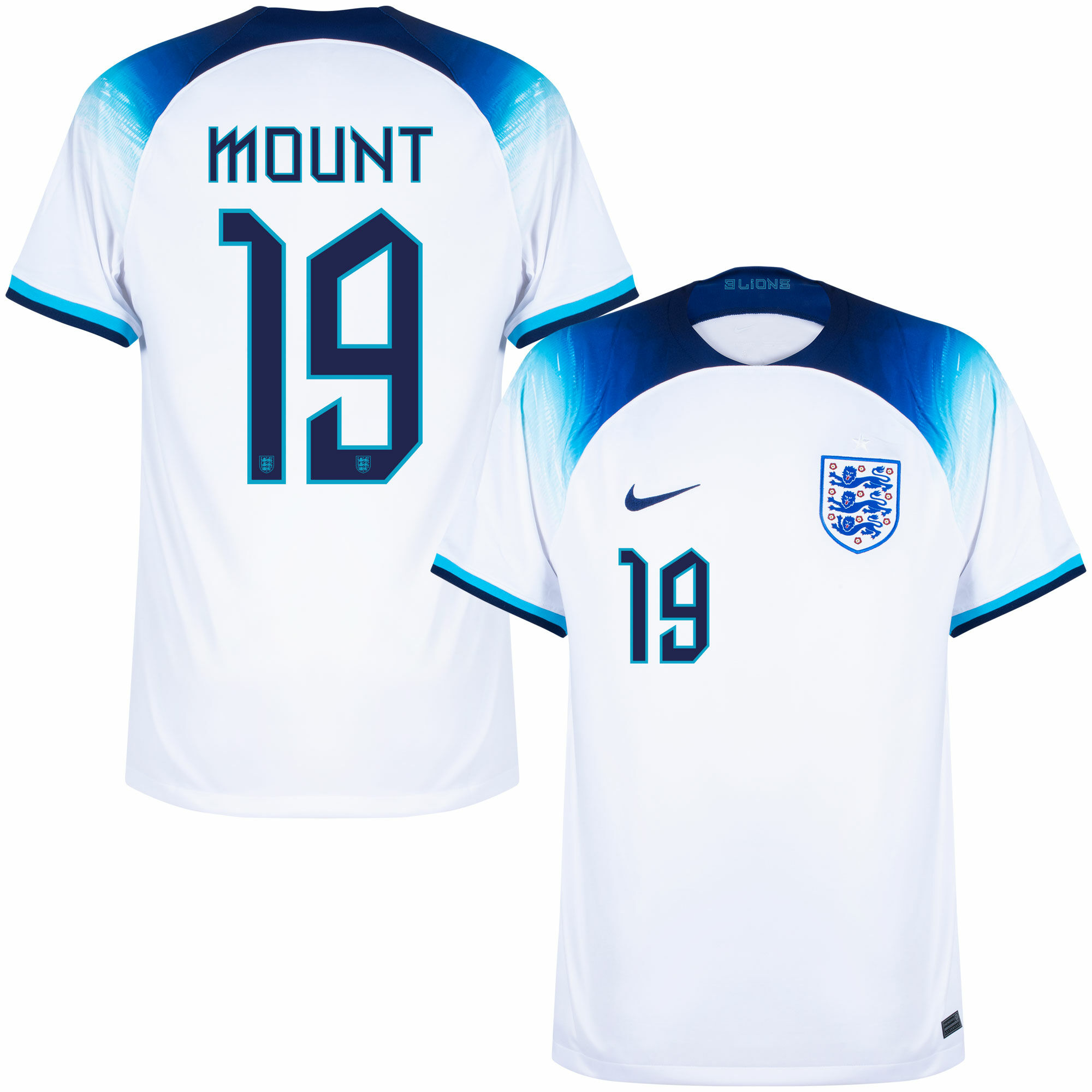 Anglie - Dres fotbalový - Mason Mount, číslo 19, oficiální potisk, domácí, bílý, sezóna 2022/23
