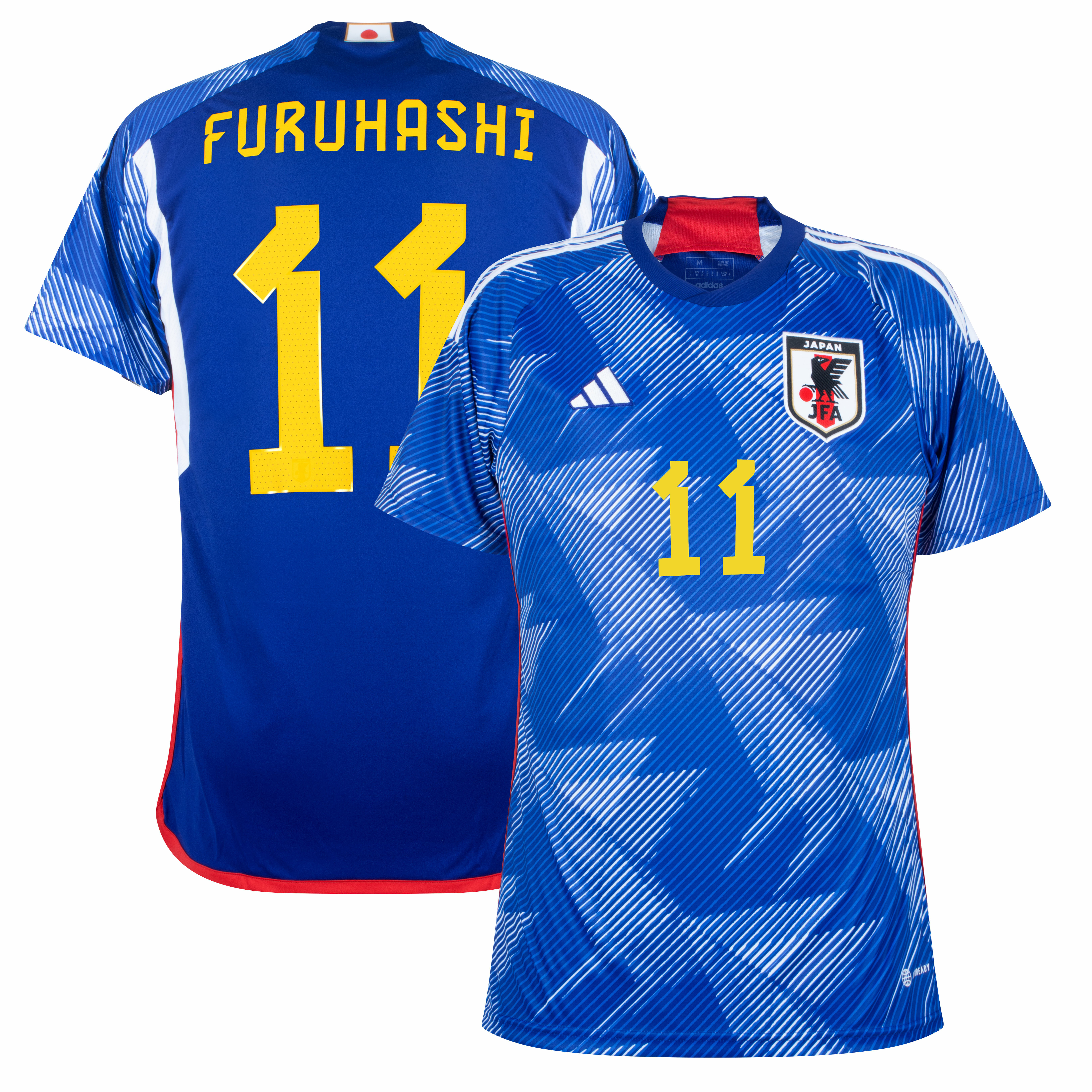 Japonsko - Dres fotbalový - oficiální potisk, číslo 11, domácí, sezóna 2022/23, Kjógo Furuhaši, modrý