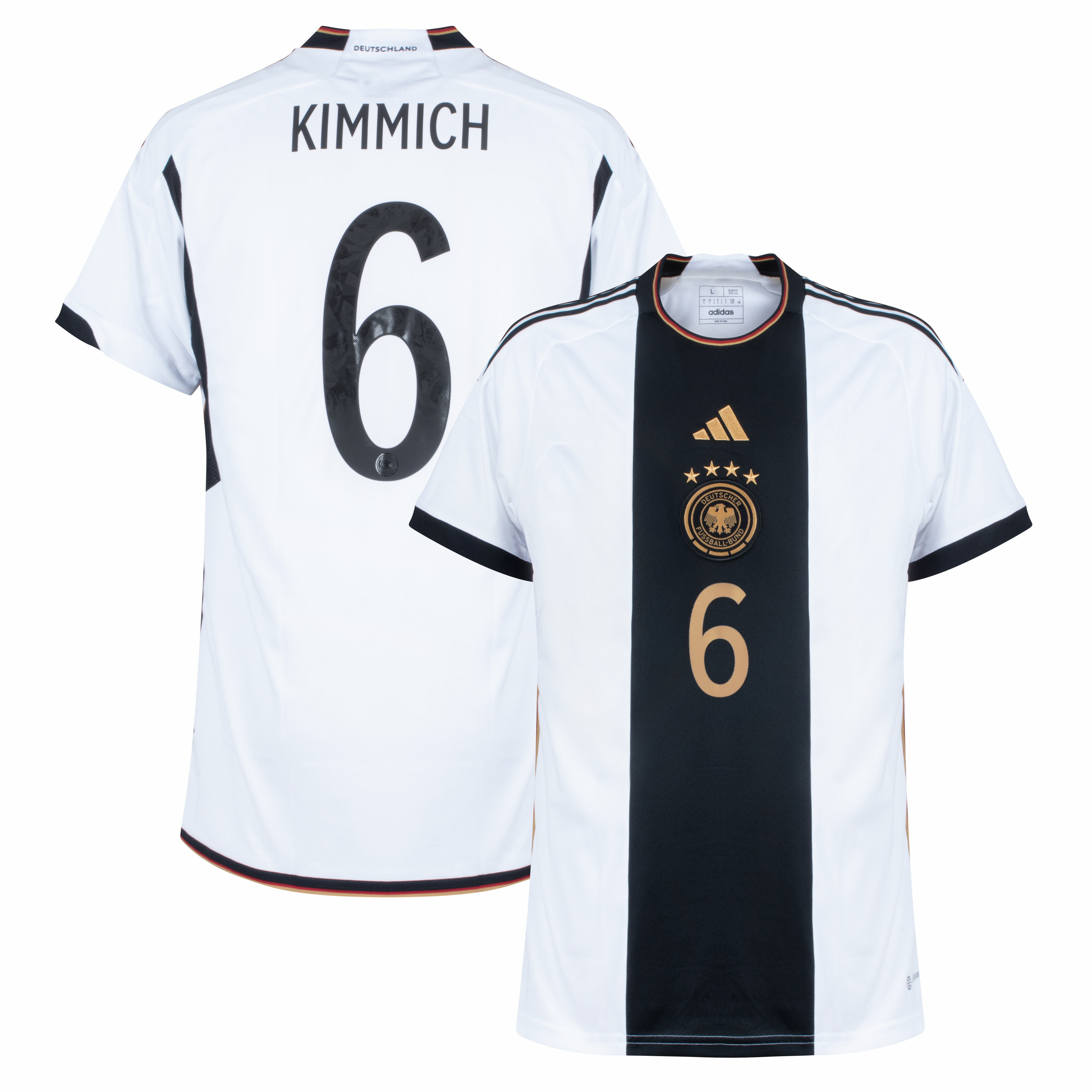 Německo - Dres fotbalový - oficiální potisk, číslo 6, domácí, bílý, sezóna 2022/23, Joshua Kimmich