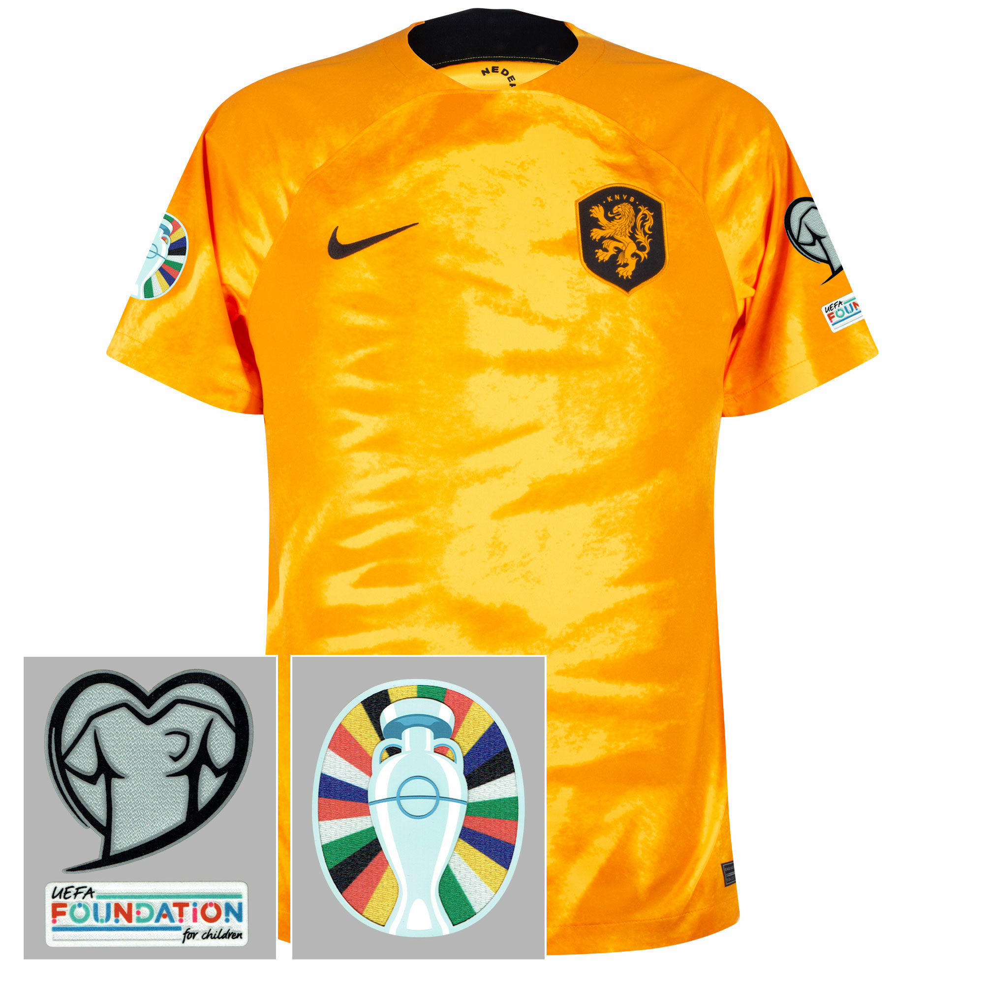 Nizozemí - Dres fotbalový - oranžový, logo Kvalifikace ME 2024, domácí, sezóna 2022/23
