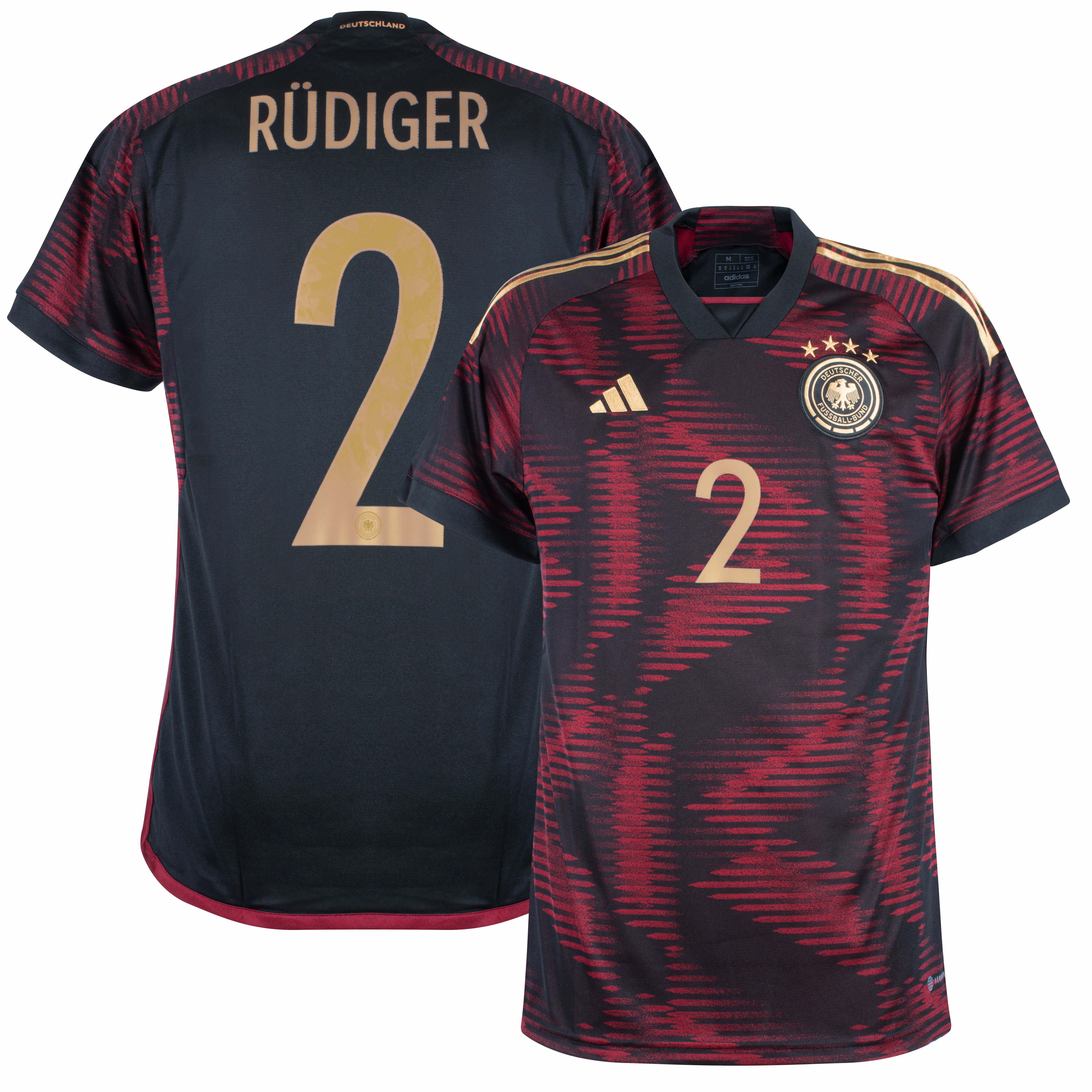 Německo - Dres fotbalový - Antonio Rüdiger, oficiální potisk, černý, číslo 2, sezóna 2022/23, venkovní