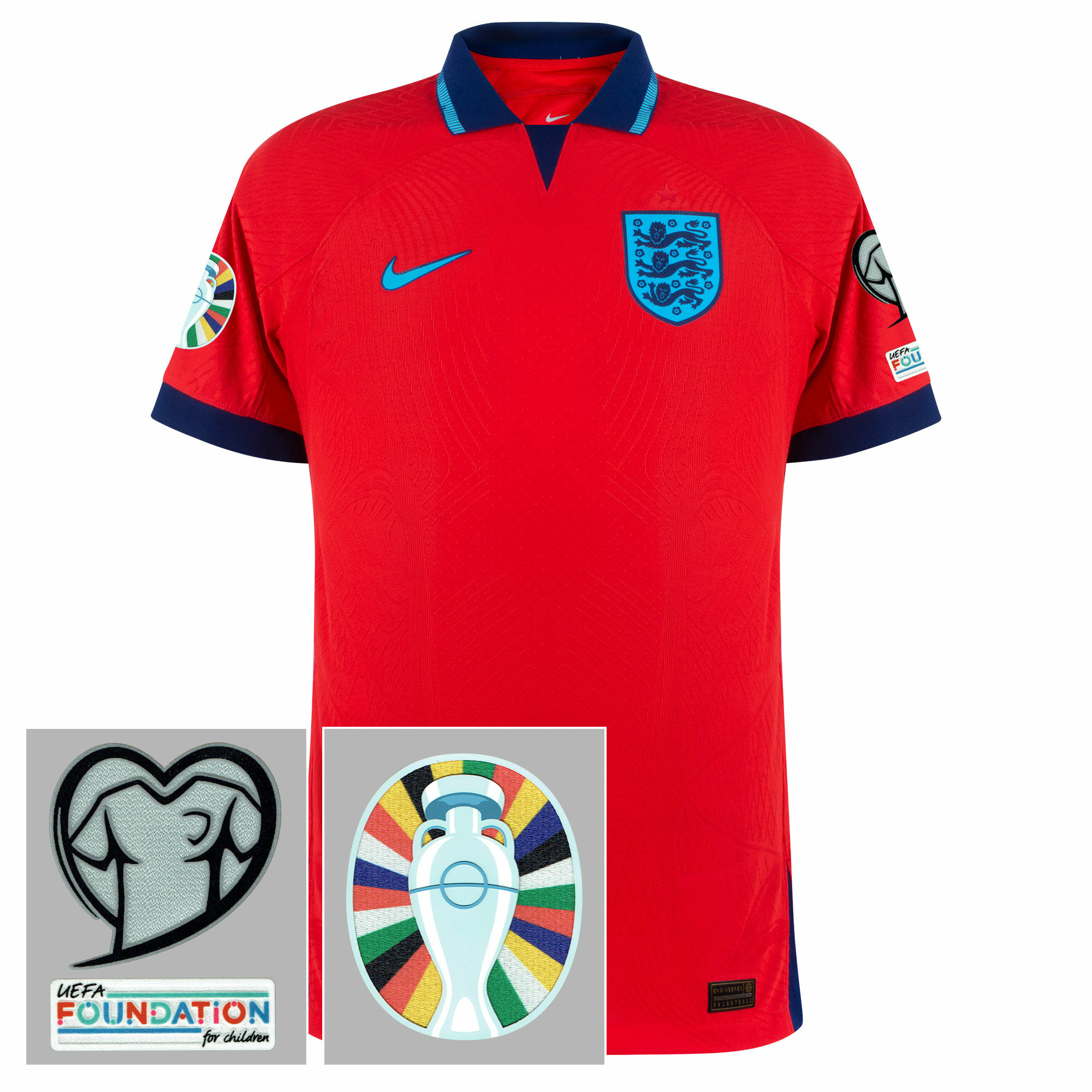 Anglie - Dres fotbalový "Match" - logo Kvalifikace ME 2024, červený, sezóna 2022/23, Dri-FIT ADV, venkovní