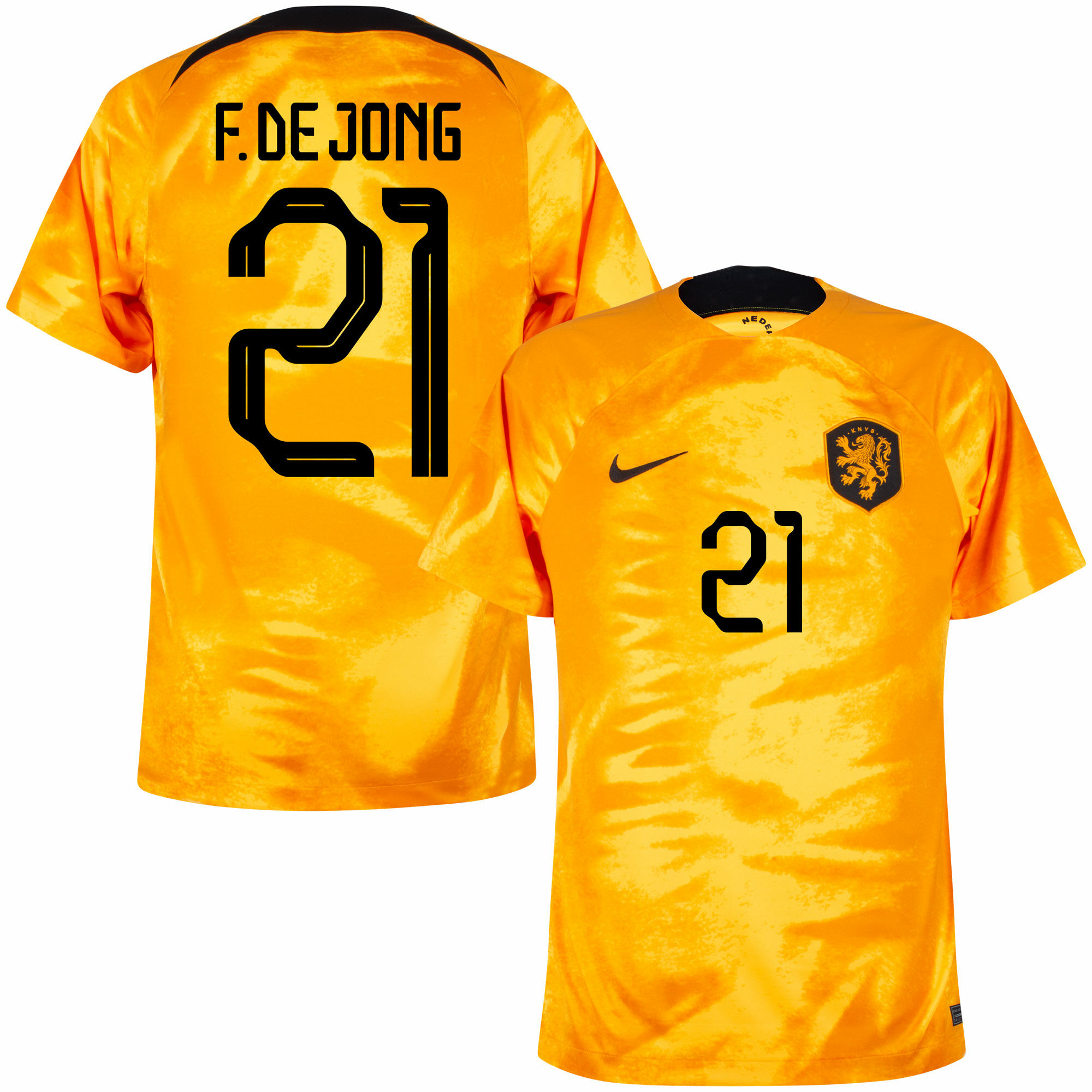 Nizozemí - Dres fotbalový - oranžový, oficiální potisk, číslo 21, Frenkie de Jong, domácí, sezóna 2022/23