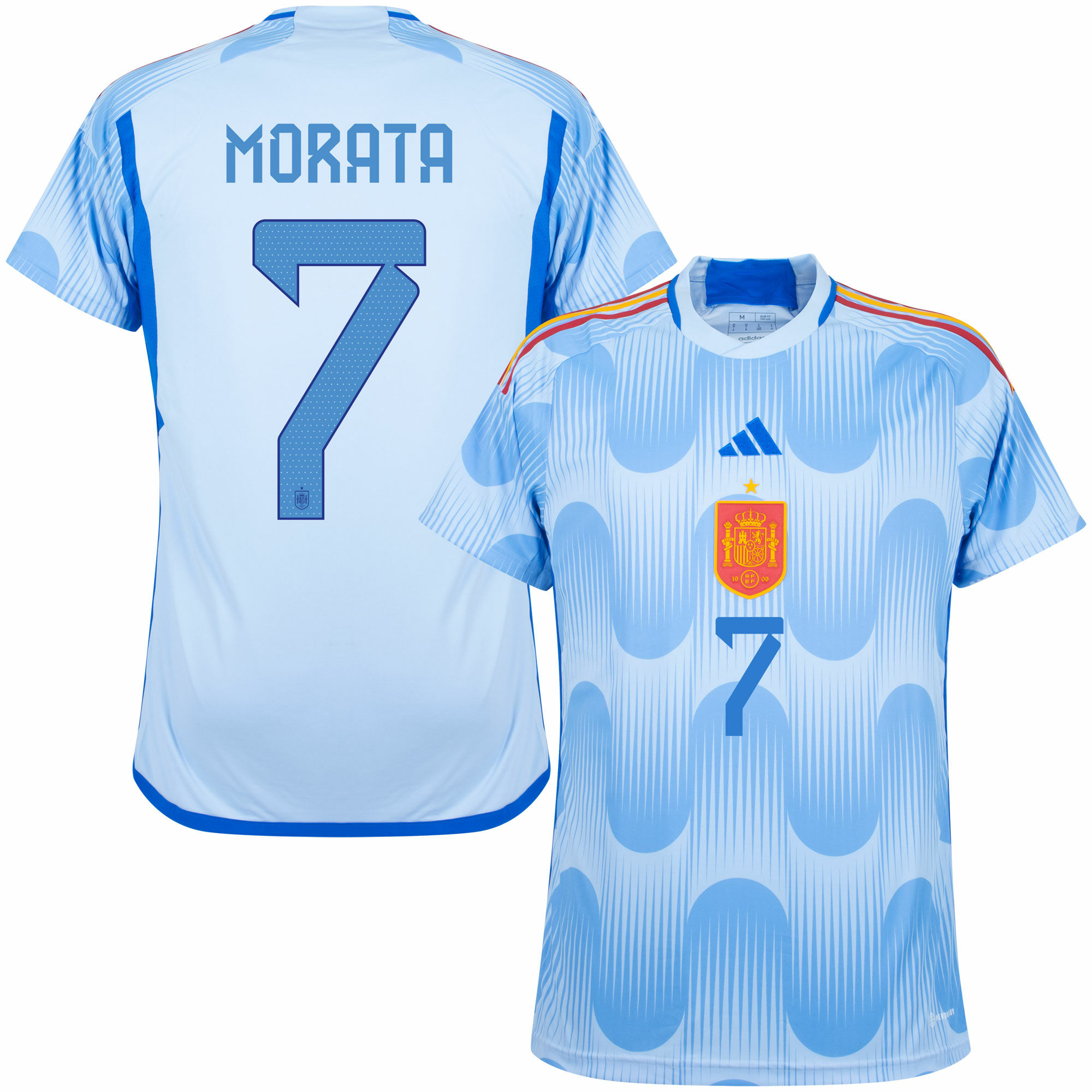 Španělsko - Dres fotbalový - oficiální potisk, Álvaro Morata, sezóna 2022/23, číslo 7, modrý, venkovní