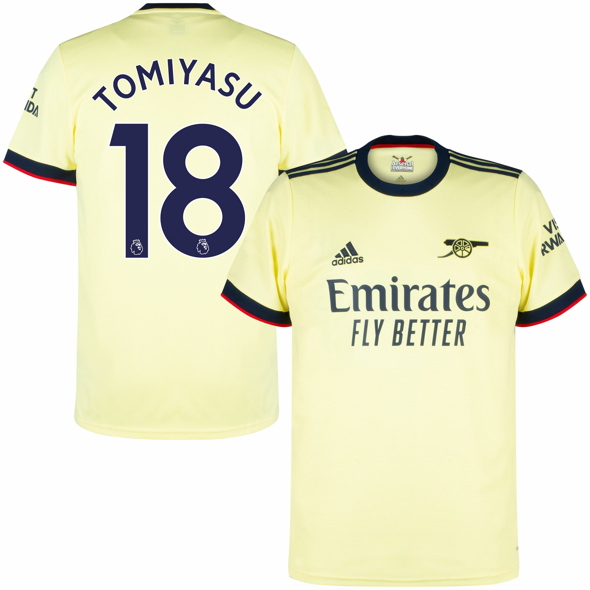 Arsenal - Dres fotbalový - sezóna 2021/22, číslo 18, žlutý, Takehiro Tomijasu, venkovní