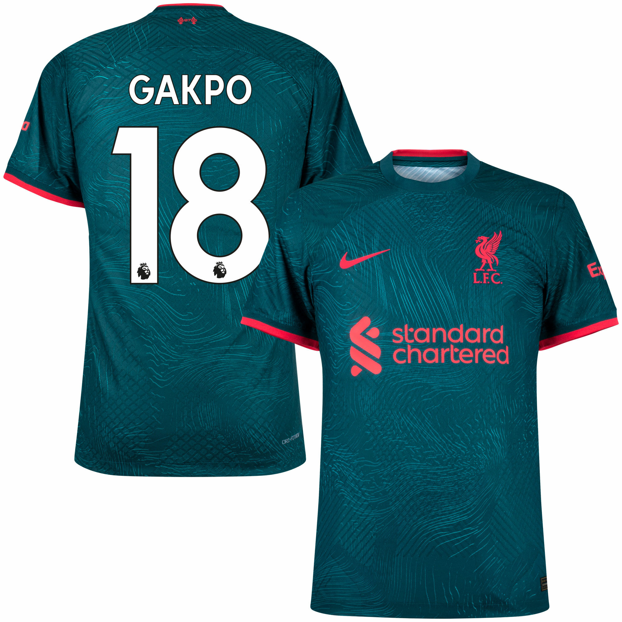 Liverpool - Dres fotbalový "Match" - číslo 18, zelený, Premier League, Cody Gakpo, sezóna 2022/23, třetí sada, Dri-FIT ADV