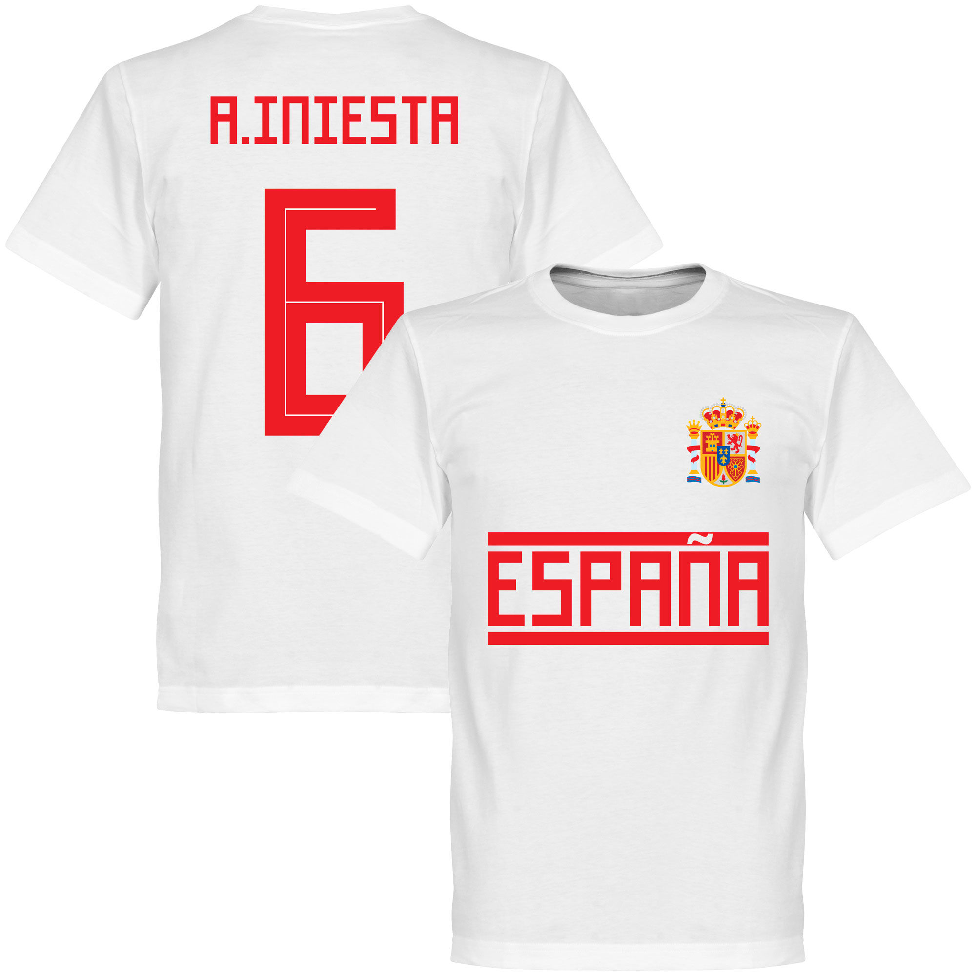 Španělsko - Tričko - Andrés Iniesta, bílé, číslo 6