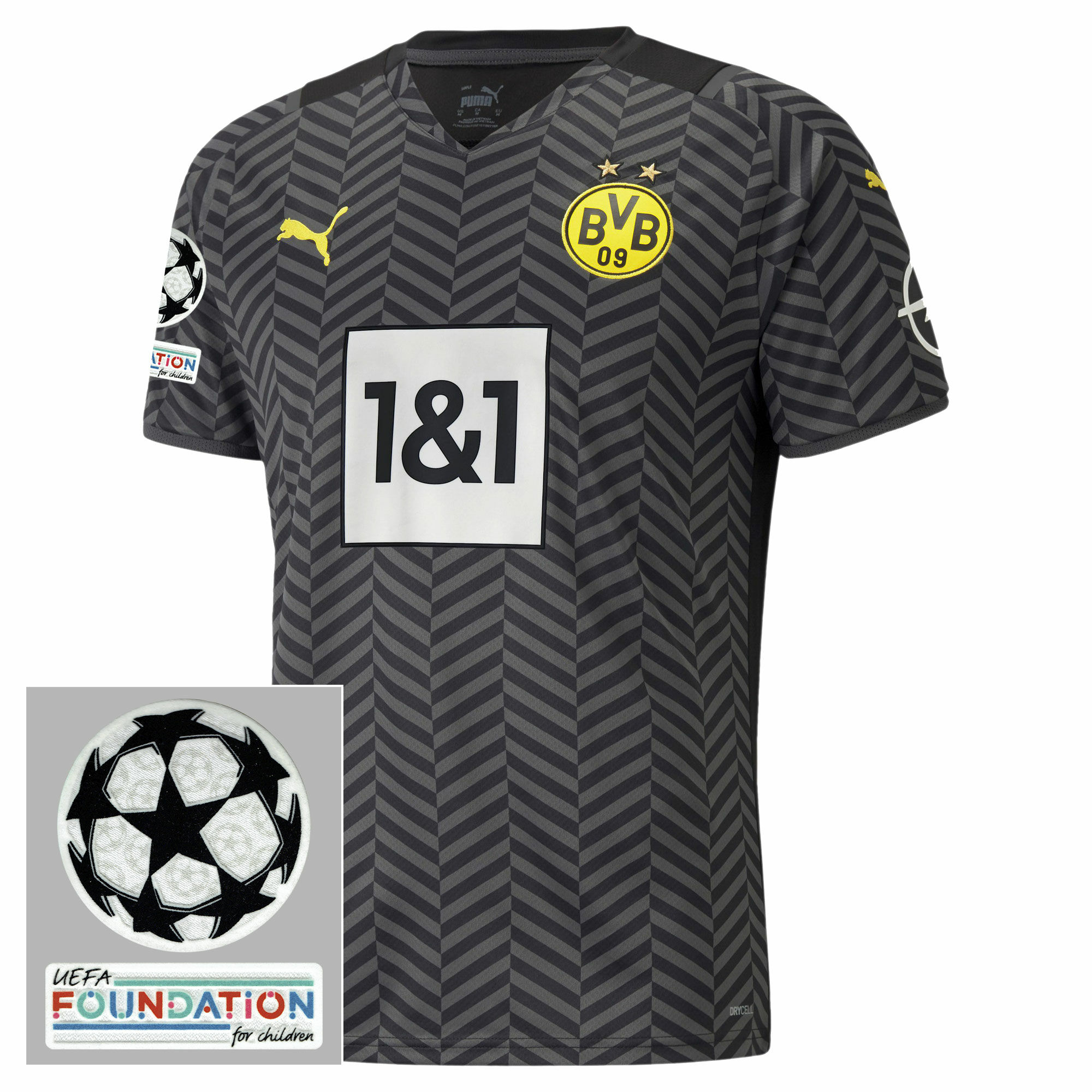 Borussia Dortmund - Dres fotbalový - sezóna 2021/22, loga UCL, černý, venkovní