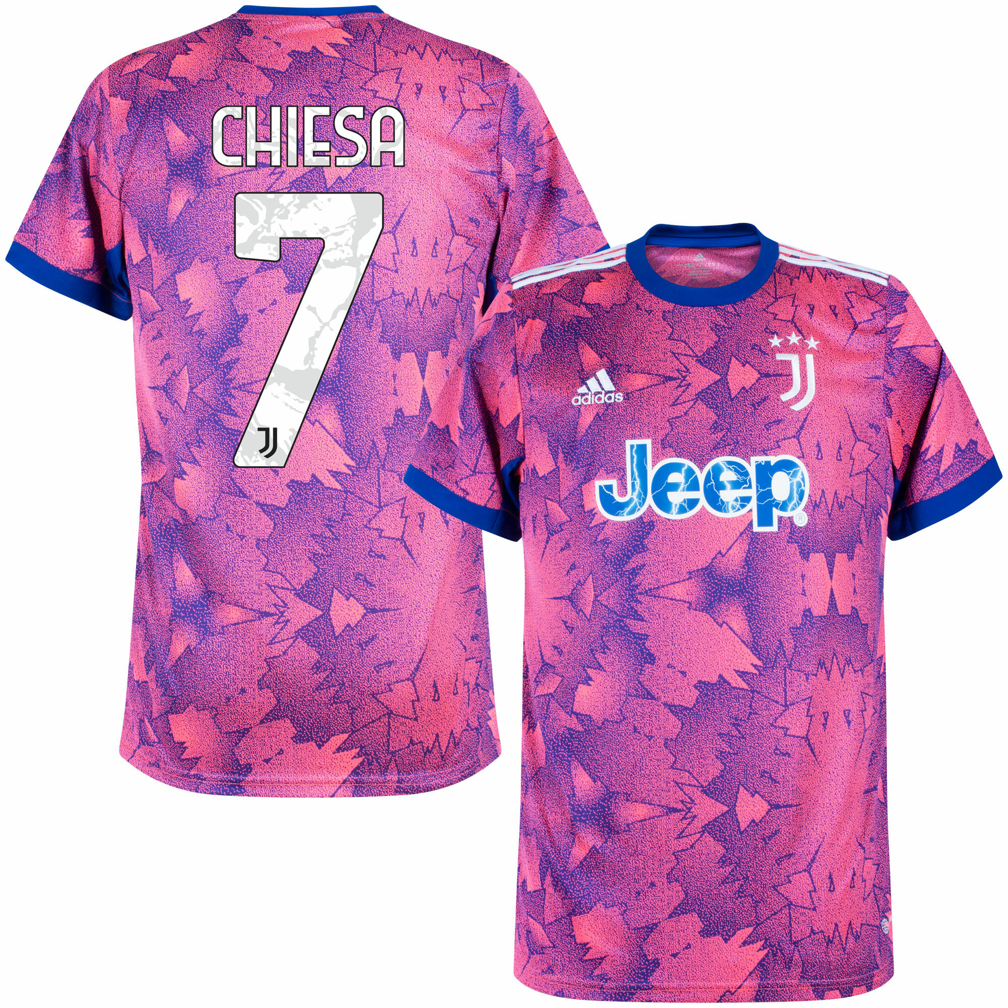 Juventus FC - Dres fotbalový - oficiální potisk, Federico Chiesa, sezóna 2022/23, číslo 7, třetí sada, růžový