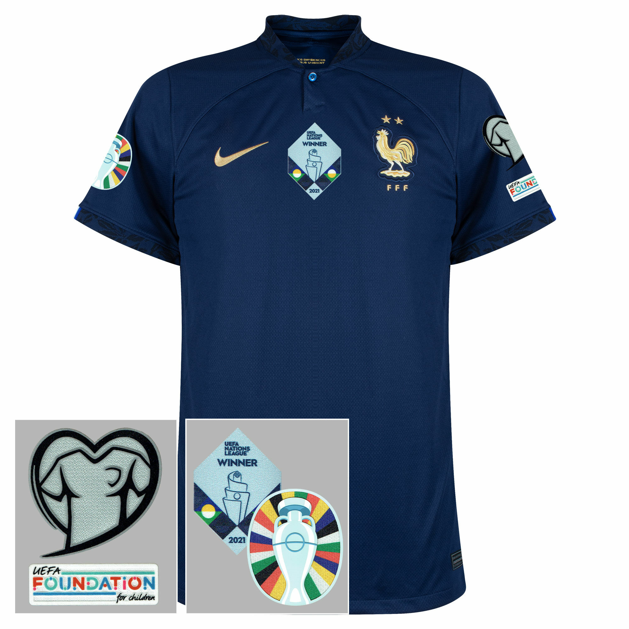 Francie - Dres fotbalový - logo Kvalifikace ME 2024/Ligy národů, domácí, sezóna 2022/23, modrý