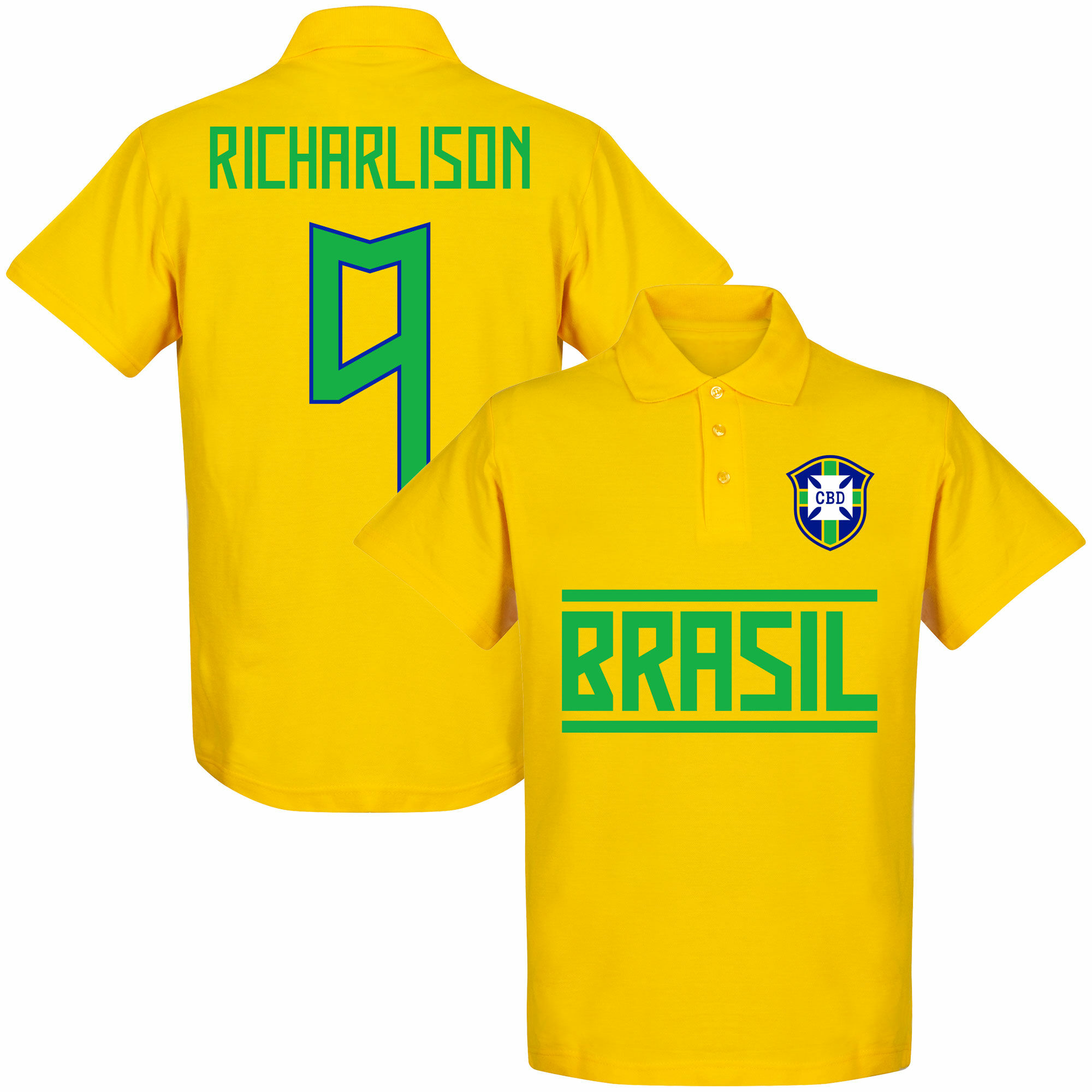 Brazílie - Tričko s límečkem - Richarlison, žluté, číslo 9