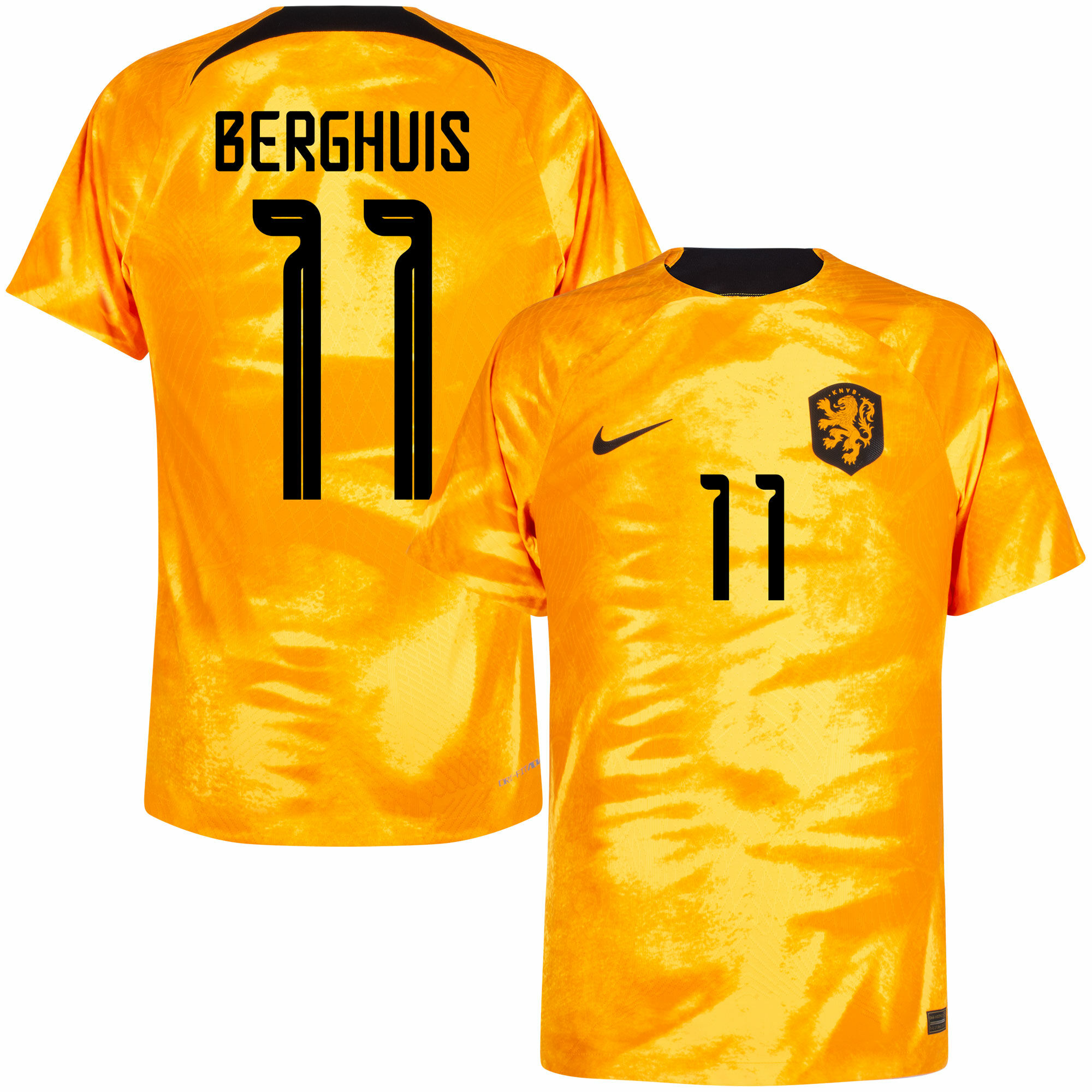 Nizozemí - Dres fotbalový "Match" - Steven Berghuis, oranžový, oficiální potisk, číslo 11, domácí, sezóna 2022/23, Dri-FIT ADV
