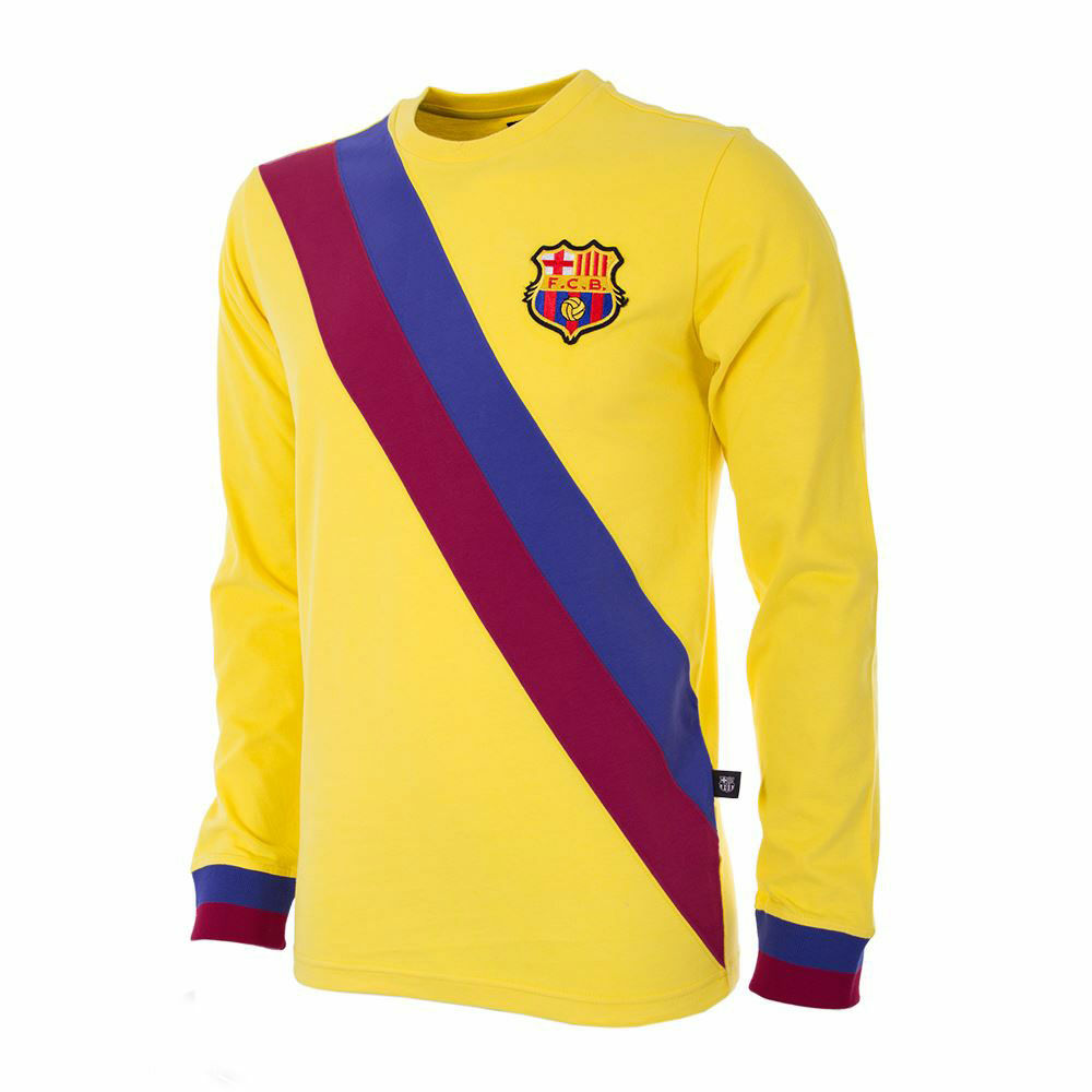 Barcelona - Dres fotbalový - retrostyl, dlouhý rukáv, žlutý, sezóna 1974/75, venkovní