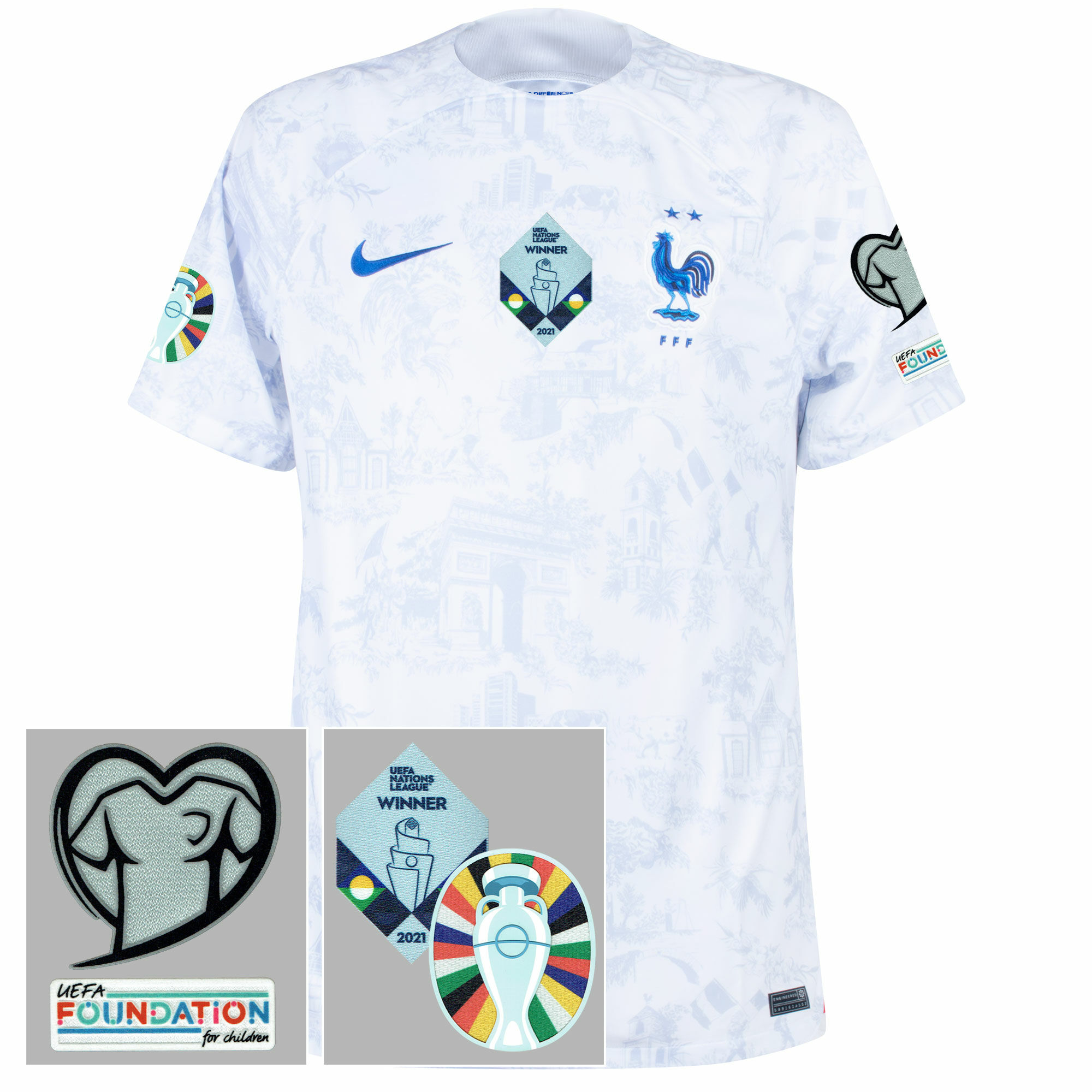 Francie - Dres fotbalový - logo Kvalifikace ME 2024/Ligy národů, bílý, sezóna 2022/23, venkovní