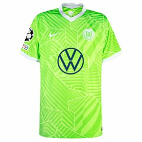 21-22 VFL Wolfsburg Home Shirt + UCL Starball + UEFA Foundation Patch Set