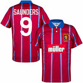 93-94 Aston Villa Home Retro Shirt + Saunders 9 (Retro Flock Printing)