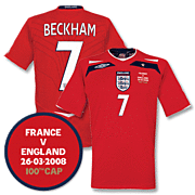 Beckham<br>Camiseta Inglaterra Visitante 100th Commemorative Cap<br>2008 - 2010